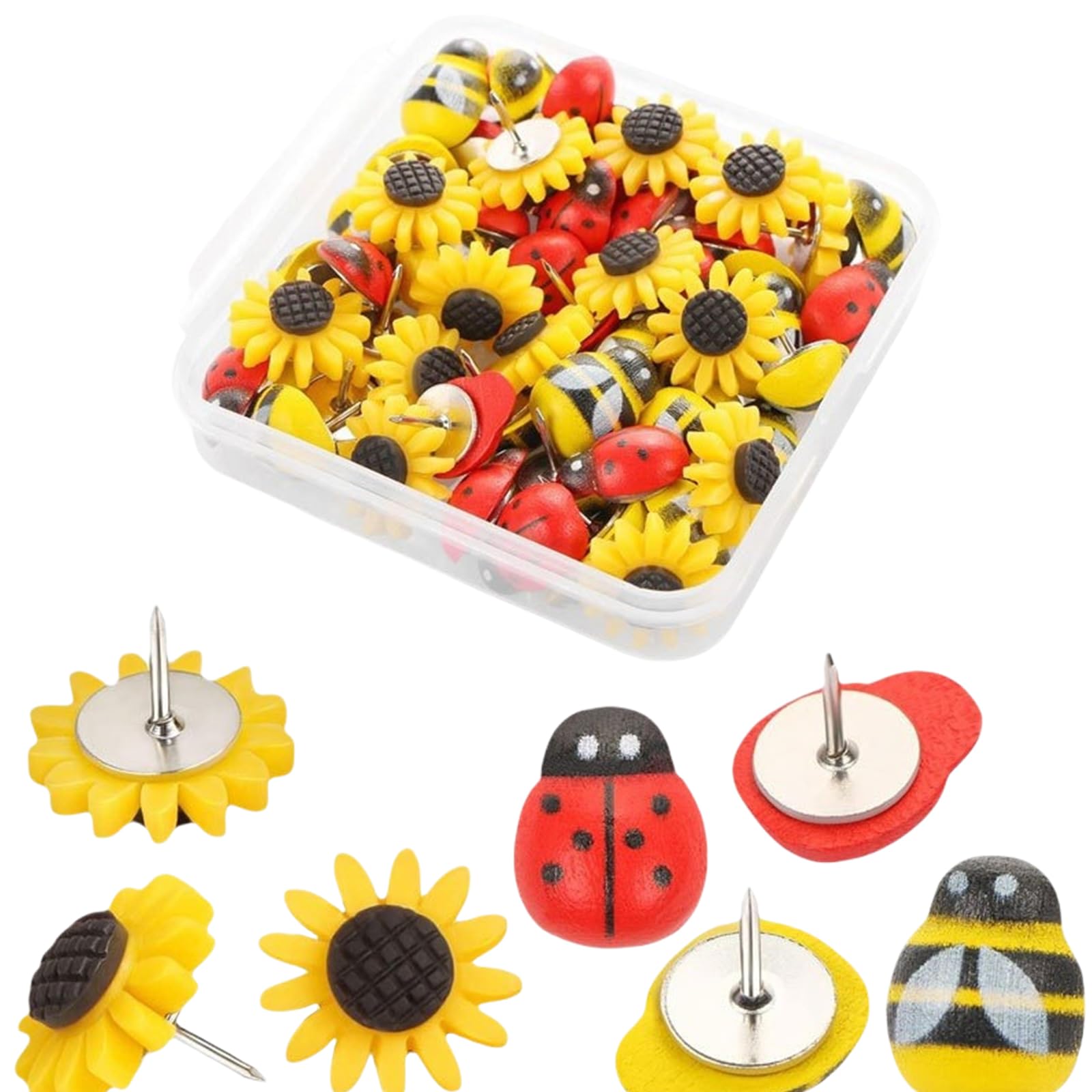 30Pcs Flower Push Pins Cork Notice Board Thumb Tacks Lady Bird Pushpin Map for Notice Bulletin Novelty Push