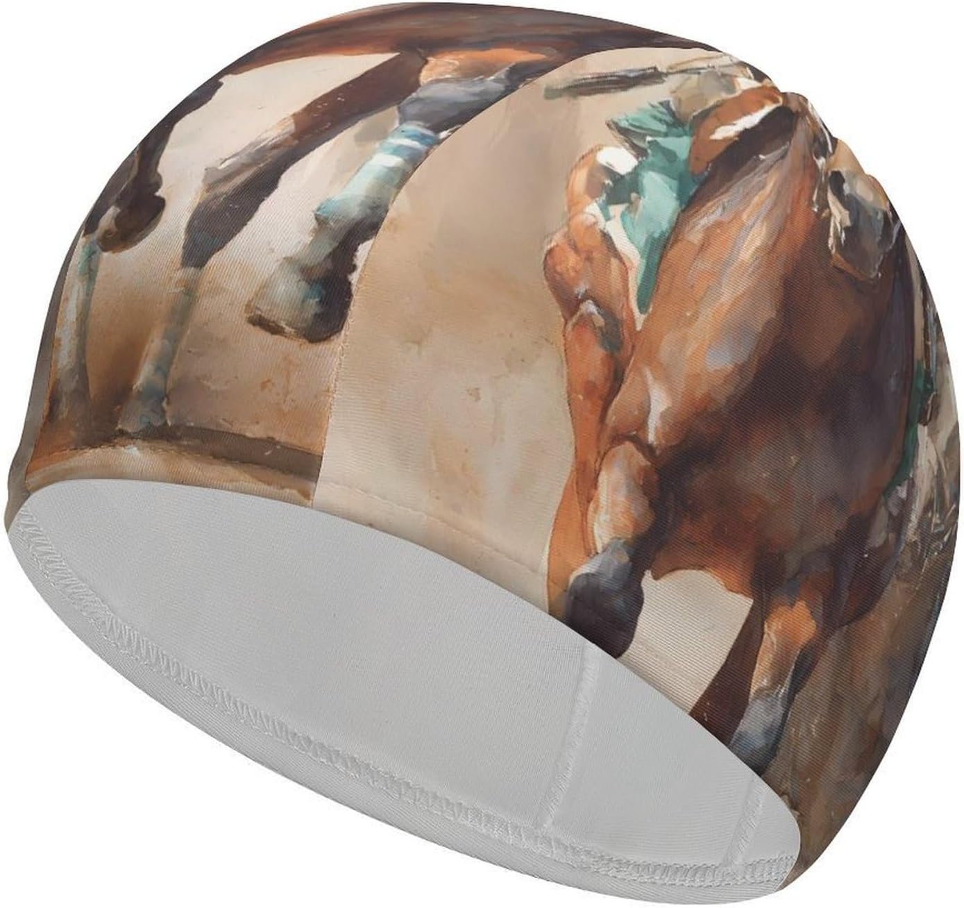 Watercolor Horse Racing Womens Swim Cap for Men Adult Swimming Hat Curly Short Medium Long Hair