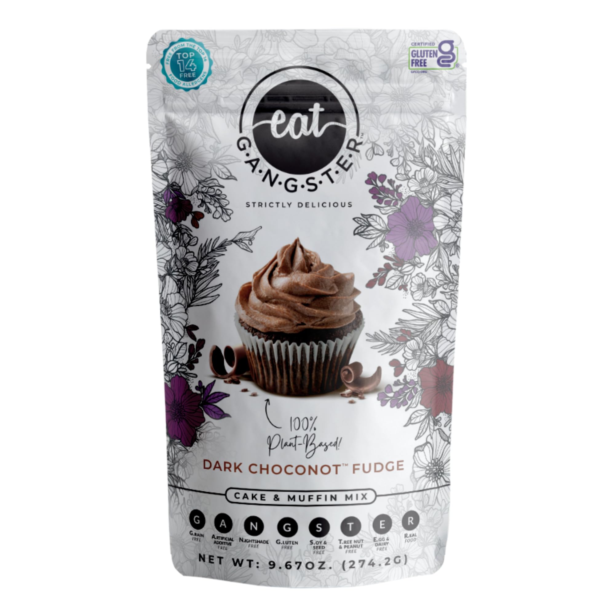 eat G.A.N.G.S.T.E.R. Dark Choconot Fudge Cake & Muffin Mix, Allergy-Friendly Baking Mix, Grain-Free, No Dairy, Nuts, Gluten, Dairy, For Vegan, Paleo & AIP Diets, Chocolate Cakes, Muffins and Cupcakes