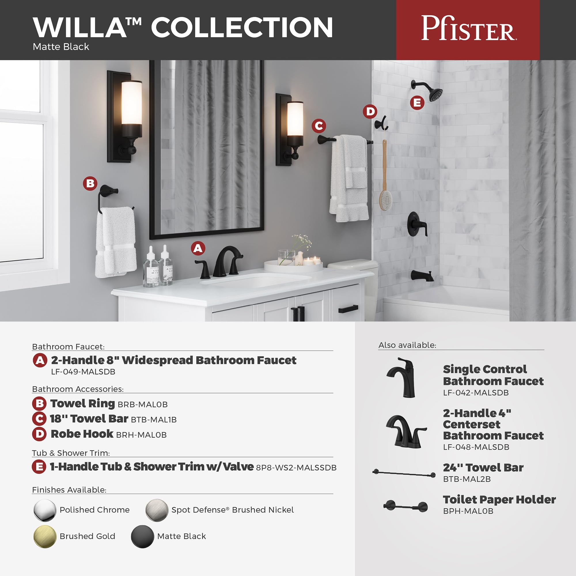 PFISTER Willa BTBWLL2B - Barra portasciugamani da bagno, 61 cm, montaggio a parete, avvitabile, finitura nera opaca