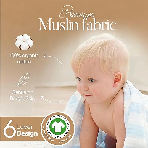 Miniatura 2 de Juego de toallas de baño de muselina para bebé, 2 toallas de baño grandes de gasa súper suaves y 3 paños de baño, 6 capas 100% algodón, toalla para