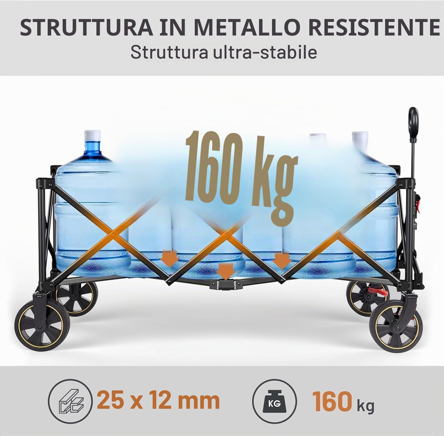 TIMBER RIDGE XXXL Carrello pieghevole 300L 160KG con Freno Reti Anti-Caduta Carrello di Trasporto Tasca Laterale Porta Bevande Maniglia Regolabile Carrello per giardino da spiaggia da campeggio