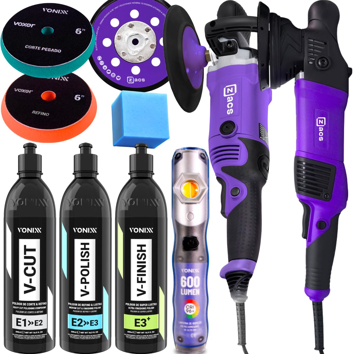 Kit Polimento Profissional Politriz Zacs + Sistema VHP Vonixx