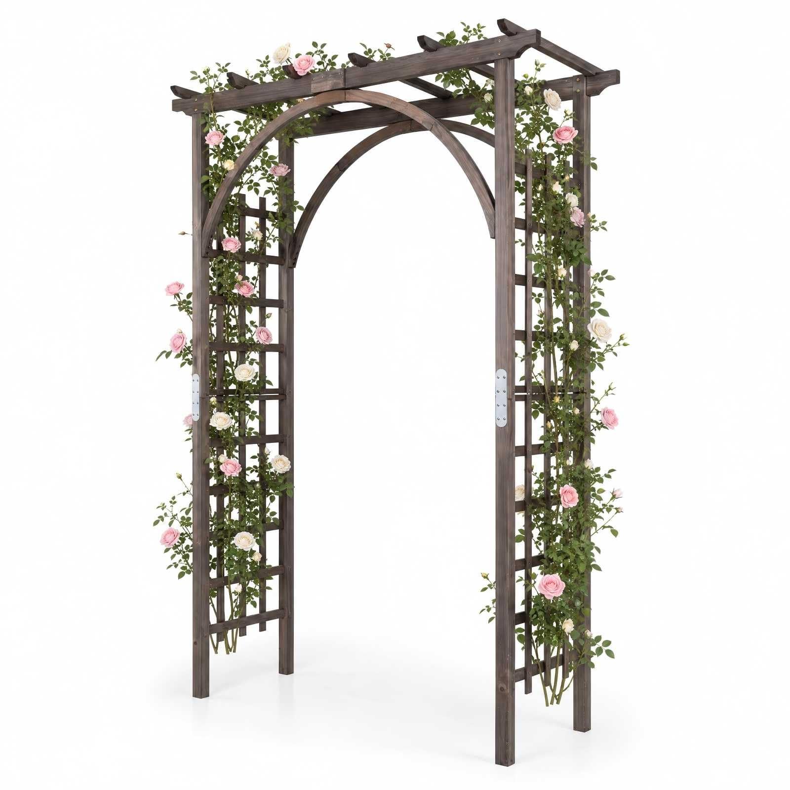 GYMAX Arche de Jardin en Bois pour Roses, Support pour Plantes Grimpantes | Arceau Décorative Extérieure à Sommet Plat, Structure Renforcée, pour Mariage Fête Pelouse et Arrière-Cour, 160x60x216cm