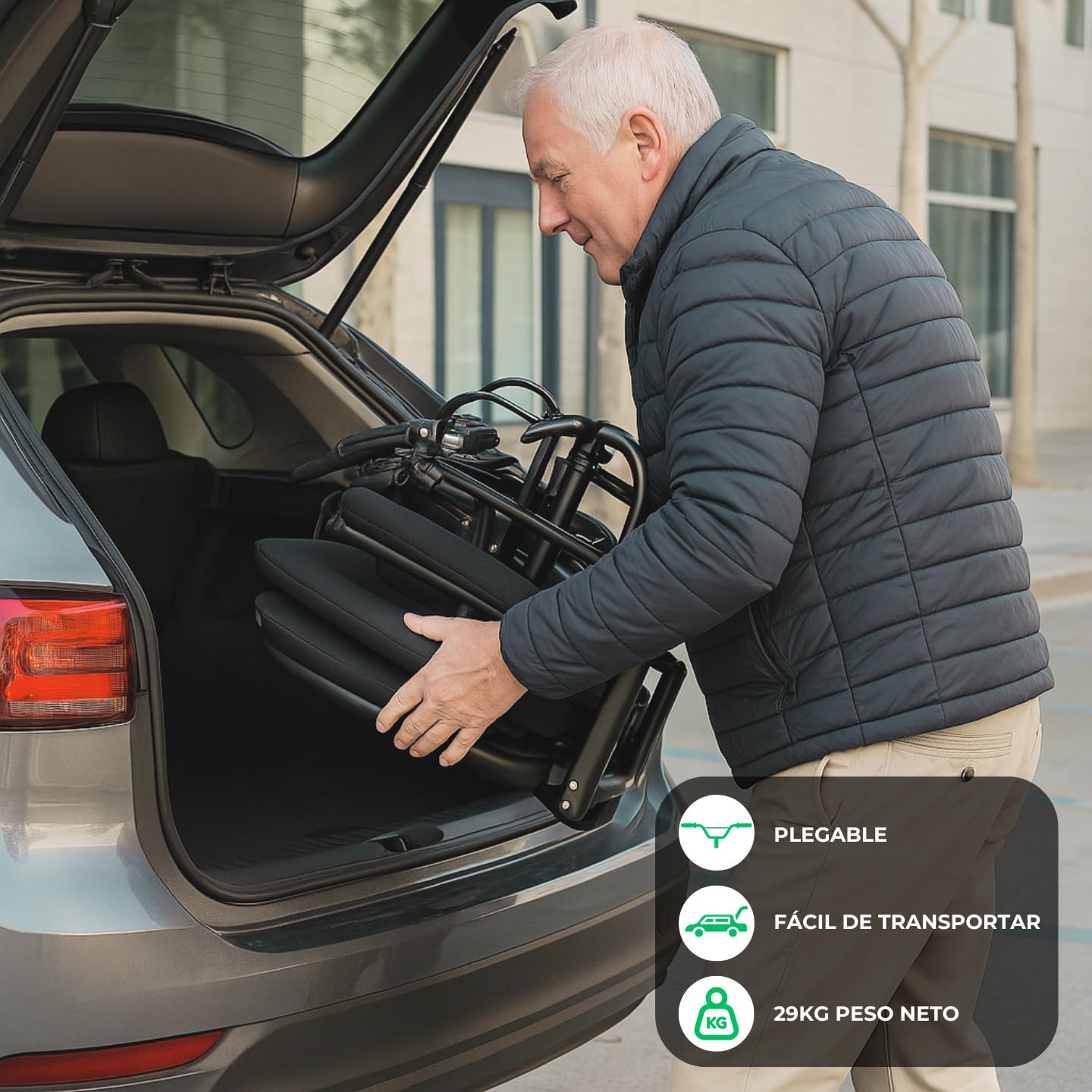 Silla de Ruedas Eléctrica - Scooter Eléctrico Adulto Plegable Auton 45Km Doble Motor 350W Todo Terreno - Minusválidos Ligero - Movilidad Reducida - Triciclo Eléctrico Plegable Ergonómico | CAREWAY