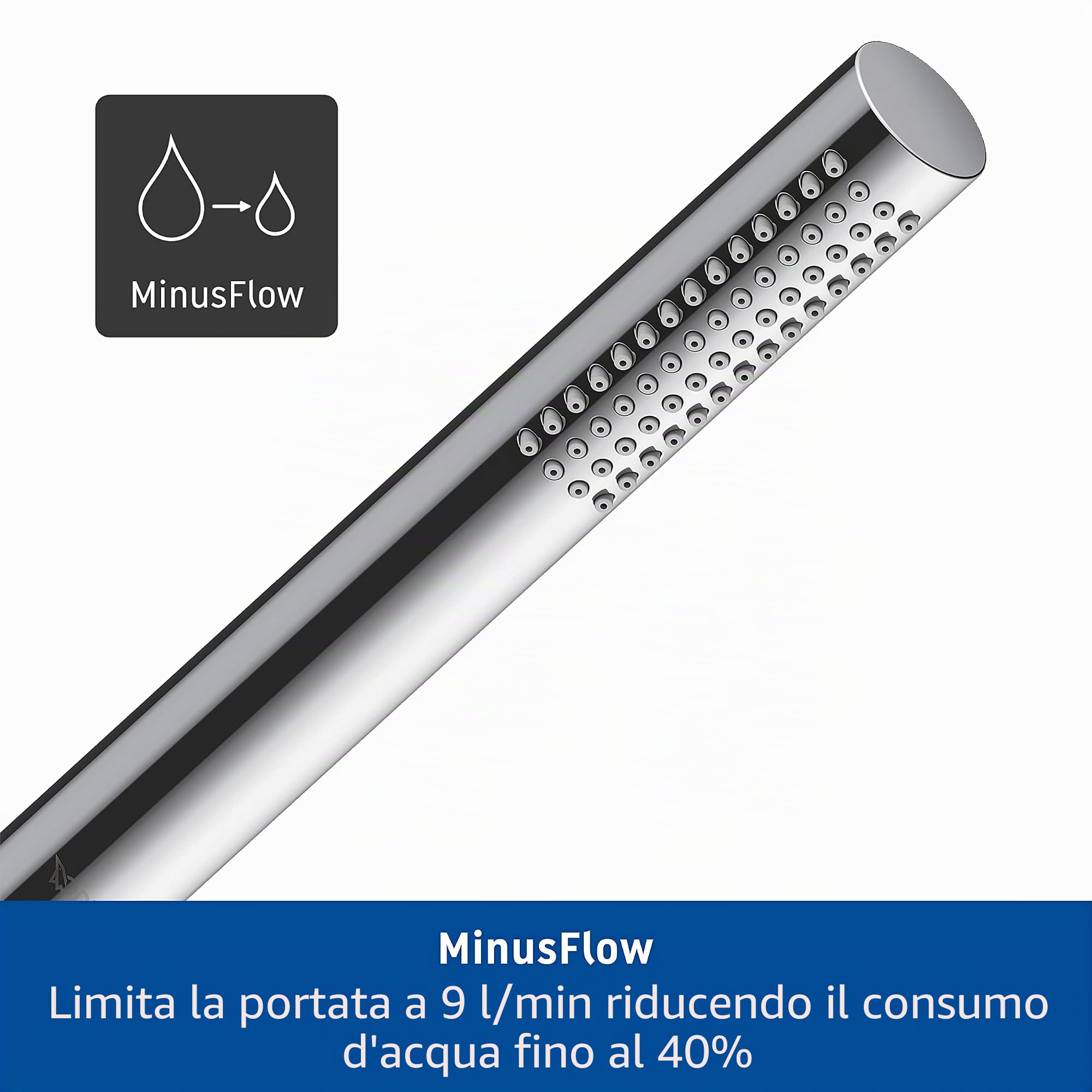 Duravit Universal Doccia a mano, Doccetta stick con getto Rain, Manopola doccia quadrata, Doccetta con ugelli in silicone facili da pulire, nero opaco
