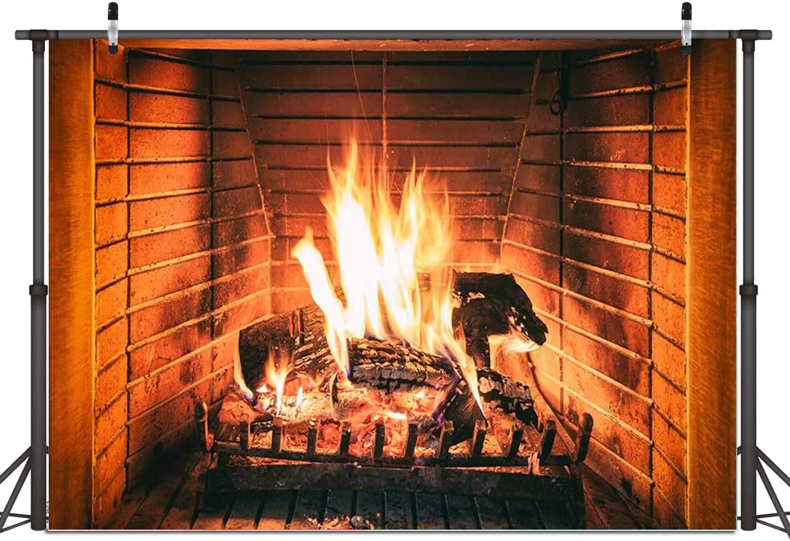 Buy Dudaacvt 7x5ft Christmas Fireplace Theme Backdrop Burning Firewoods ...
