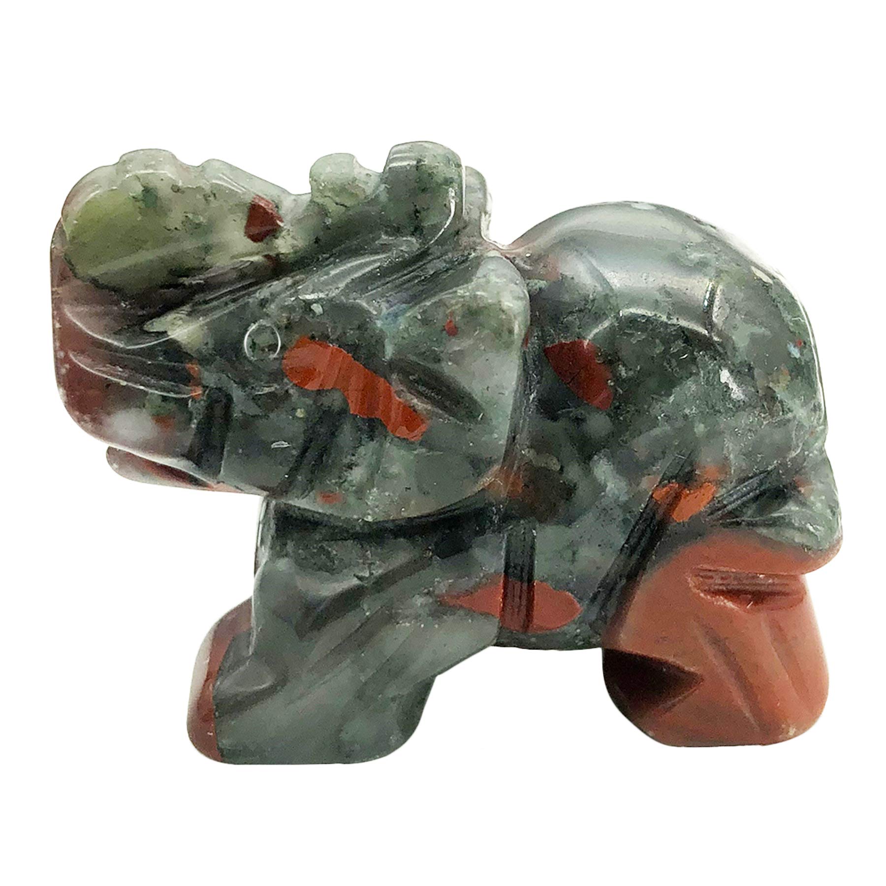 Fekuar 1.5" Hand Carved Healing Crystal Elephant Figurines, Lucky Pocket Stone Animal Statue Sculpture Home Decoration, Africa Bloodstone