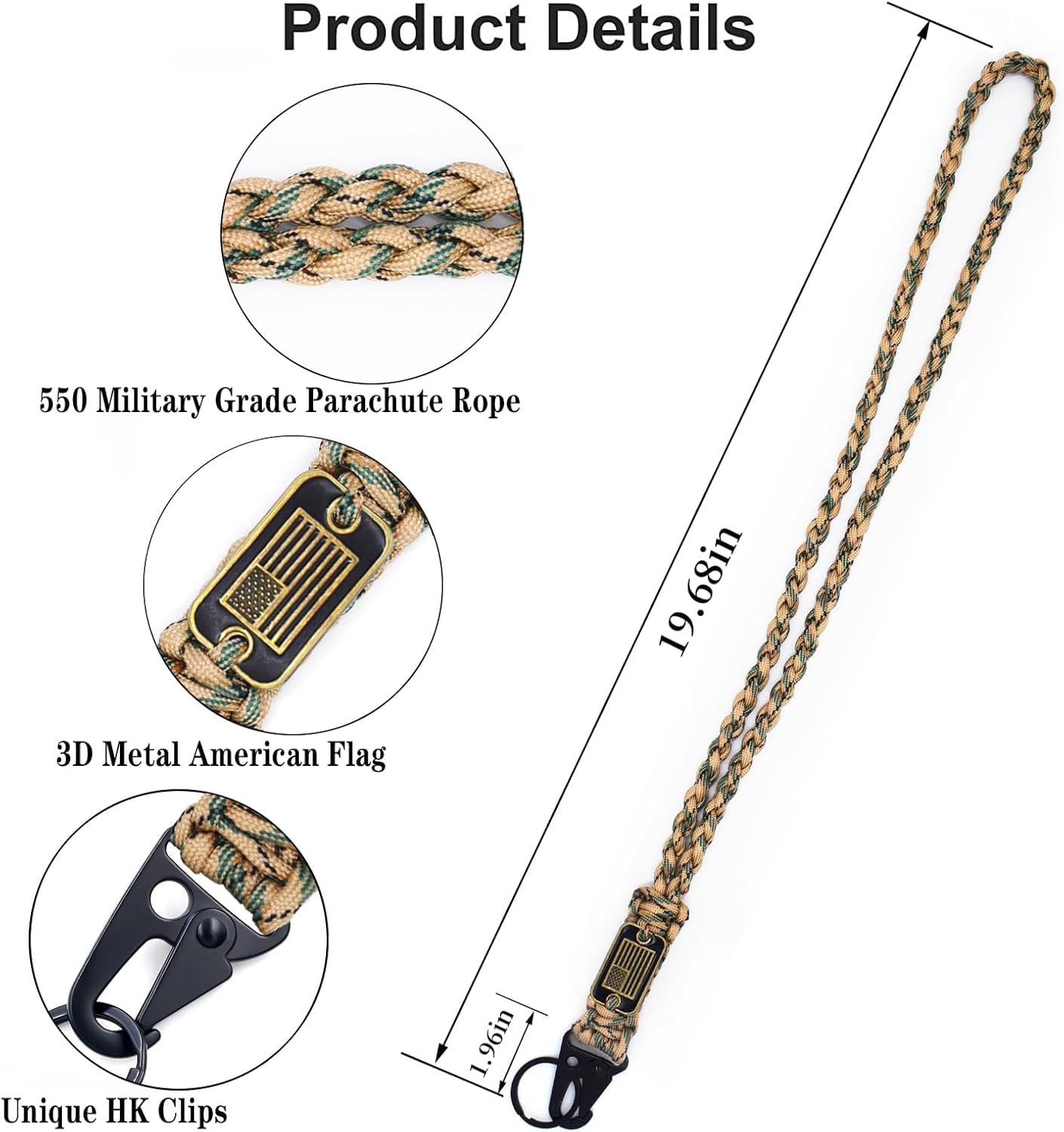 Paracord Keychain YIWUBAI Braided Paracord Lanyard Set - 3 Piece With USA  Flag EDC Tether