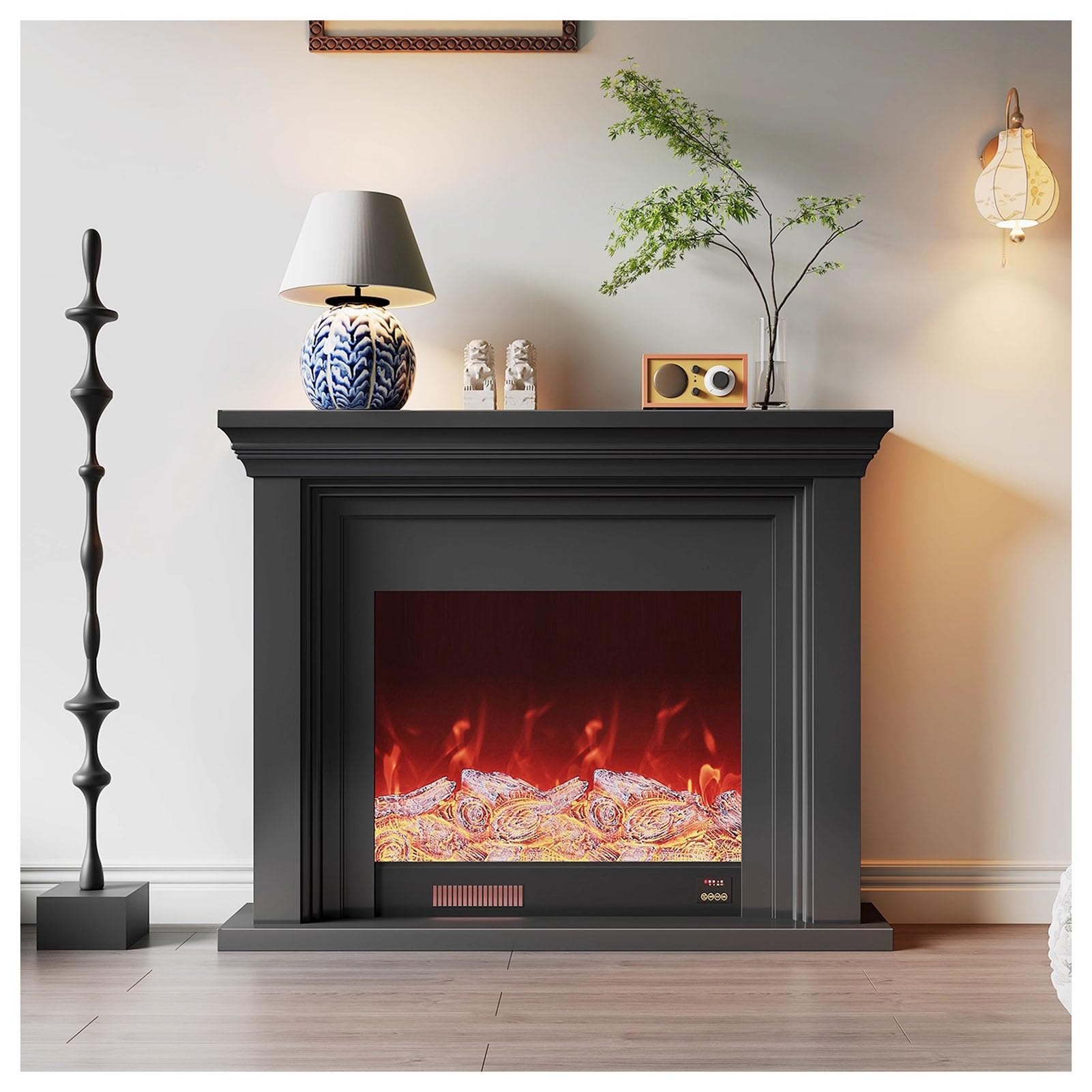 Stufa per camino elettrico, vetrina, porta TV per camino | Resina Simulazione Legno Carbonio Effetto Fiamma 3D, Soggiorno/foyer/camera da letto(Heating stove,120cm/47.2in)