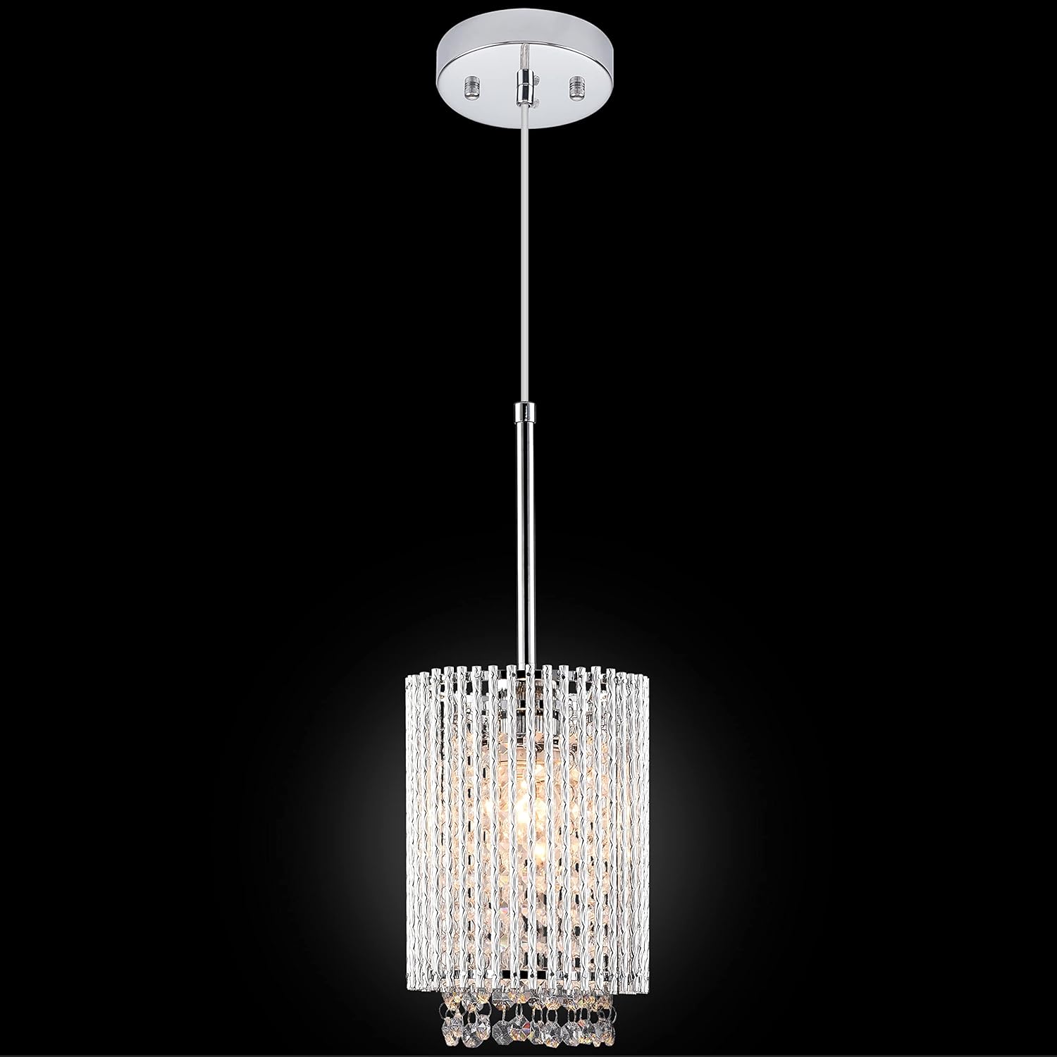 Mini Crystal Pendant Lighting 1 Light Modern Hanging Light Fixtures Small Cylinder Chrome Chandelier for Kitchen Island Dining Room