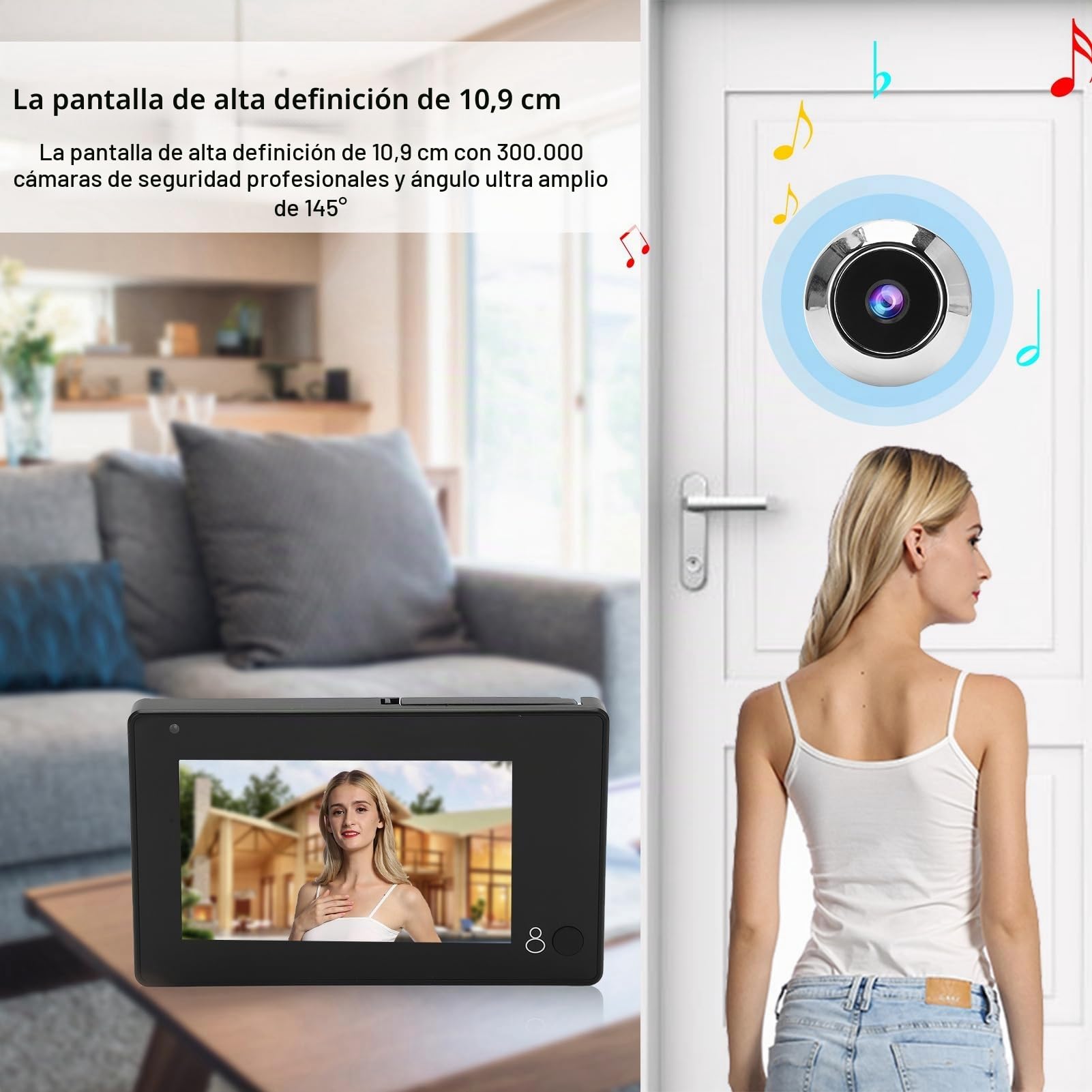 Mirilla digital de vigilancia inalámbrica HD, 145 ° ultra gran angular, pantalla de alta definición de 4,3 pulgadas, HD, para casa, apartamento, hotel