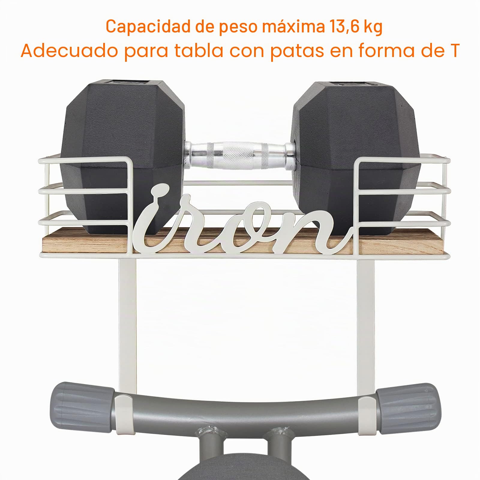 TJ.MOREE Soporte de pared para colgar tabla de planchar – Soporte para plancha y tabla de planchar para cuarto de lavado, soporte de pared de metal con cesta de base de madera grande