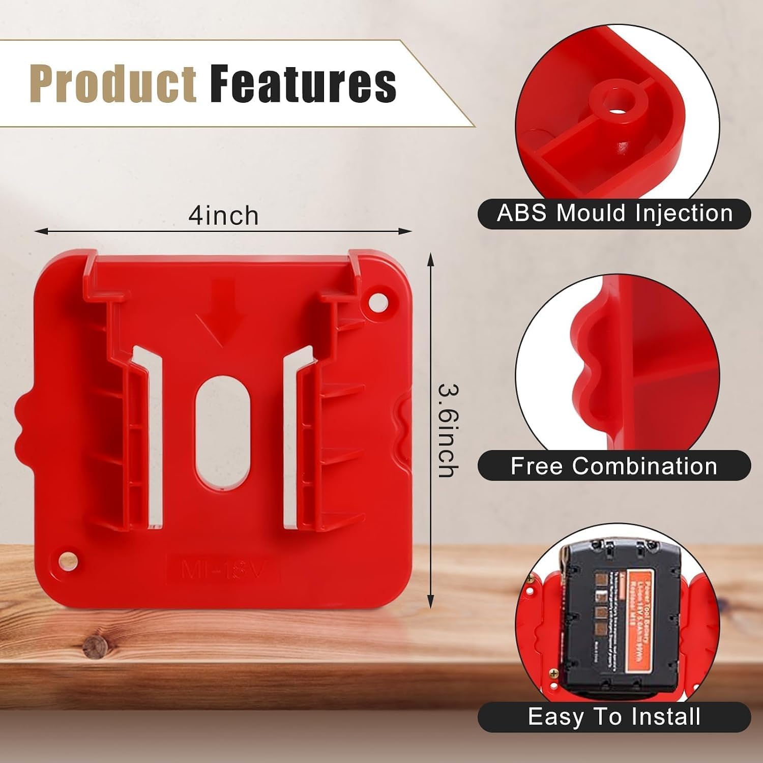 Lot de 8 Supports Batterie pour Milwaukee M18 18V, Porte-Batterie Mural | Compatible avec batteries Milwaukee M18 48-11-1815/1828/1850/1860, idéal pour murs, établis et coffres à outils