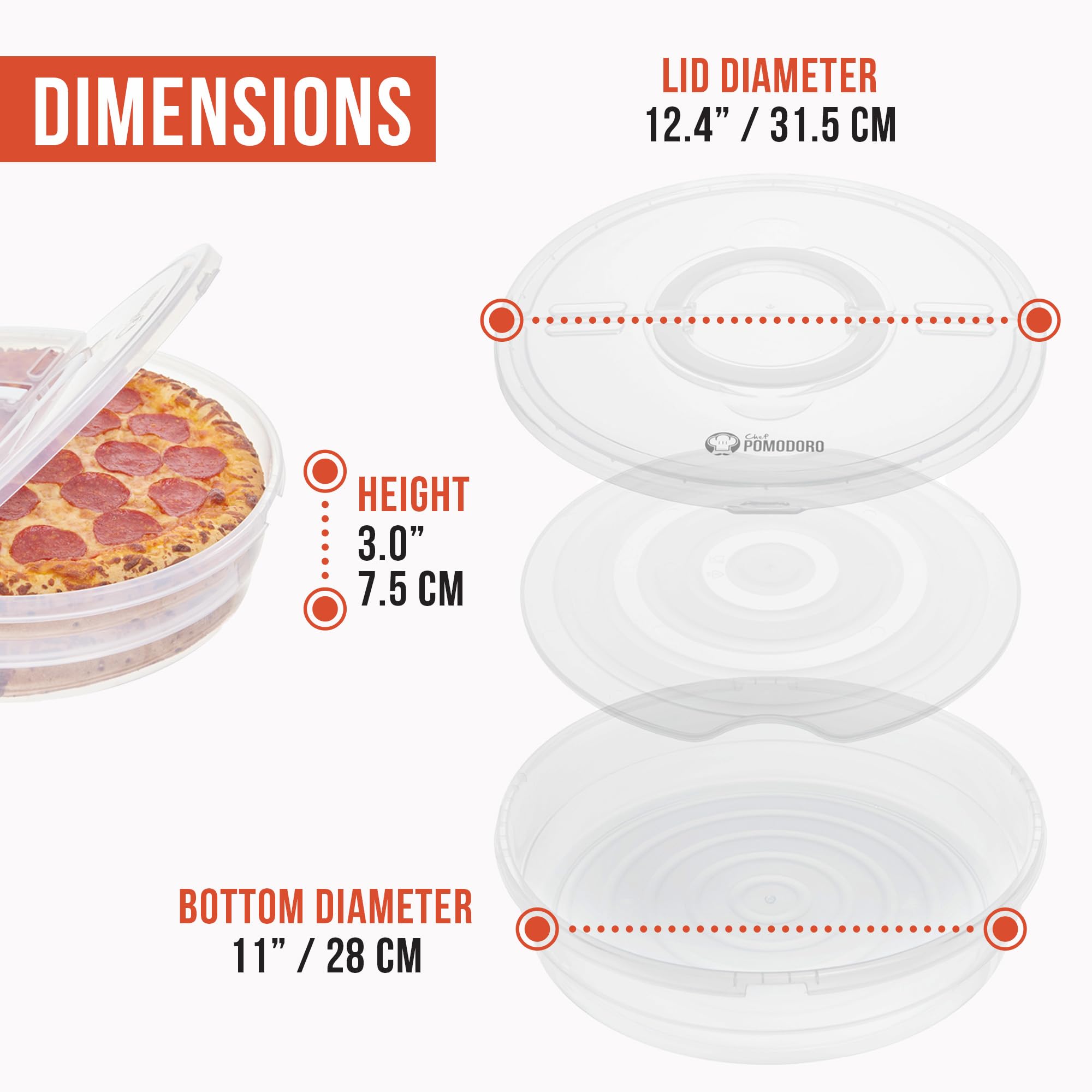 Chef Pomodoro Pojemnik na ciasto 30,5 cm z pokrywką i ścianką działową, 2 sztuki, pojemnik do przechowywania pizzy wielokrotnego użytku, rozszerzalny nośnik ciasta z uchwytem, pojemnik do pakowania