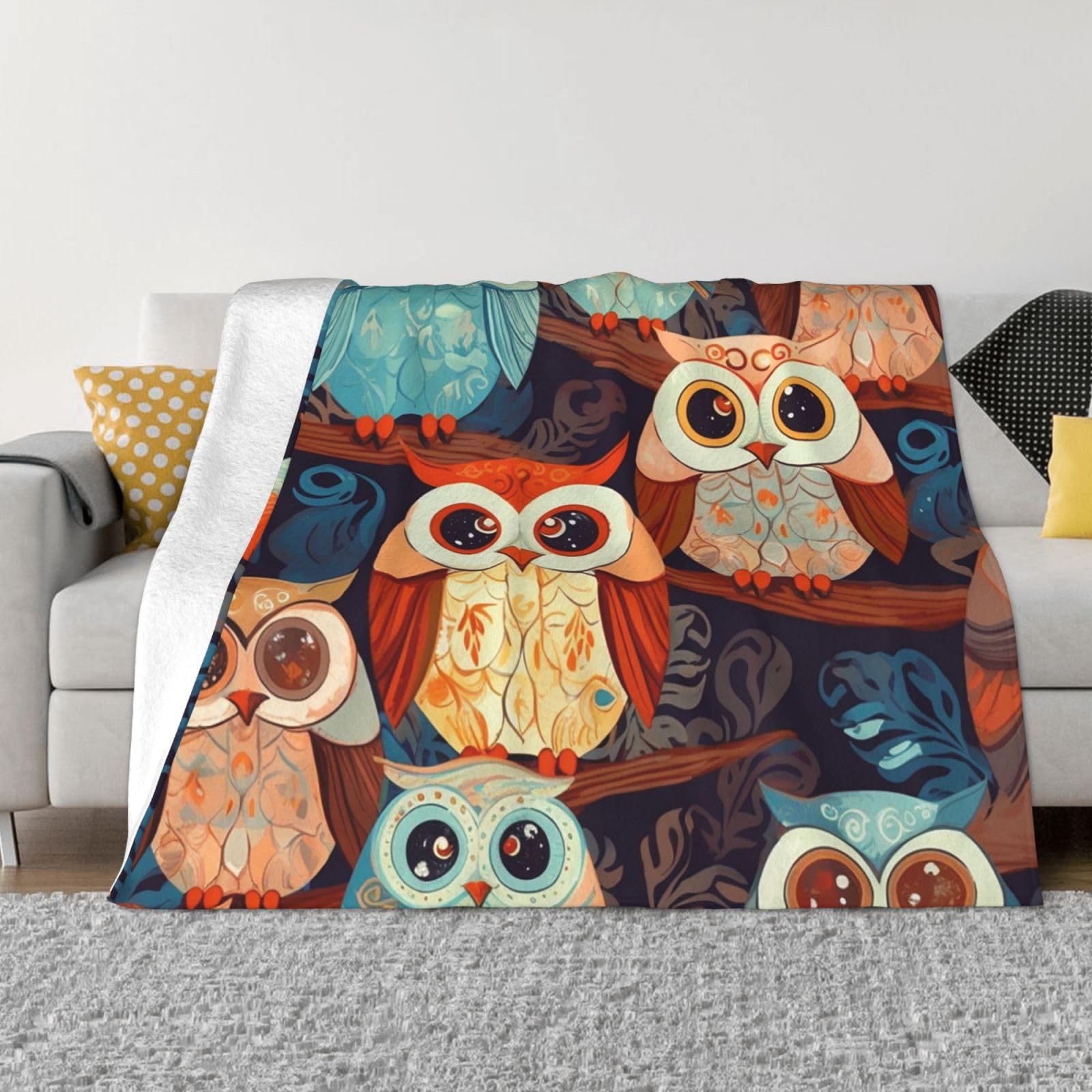 KLOPH Anime Owl Throw Blanket 40"x30" Flannel Fluffy Warm Blanket for Couch, Reversible Plush Blankets for Bed, Comfy Fuzzy Blanket for Sofa, Plush Lightweight-Blankets for All Season