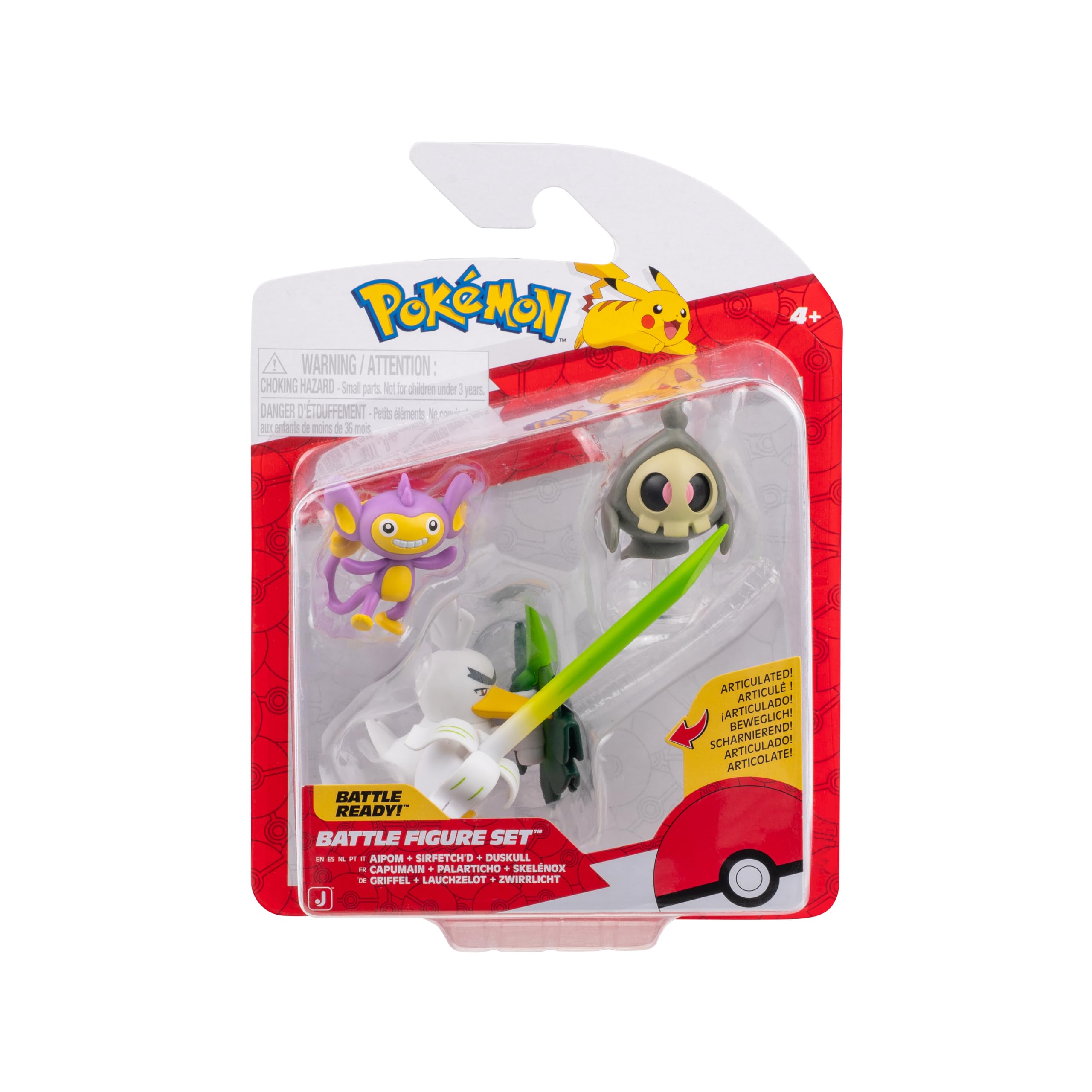 Pokémon PKW4093 zestaw figure, oficjalny zestaw figure, Duskull, Aipom, Sirfetch´d
