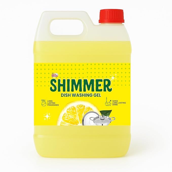 Shimmer Dishwash Gel – 5L Mega Jar | Powerful Lemon Action for Tough Grease | Long-Lasting Fragrance | Safe on Hands | Value Refill Pack | Dishwasher Safe