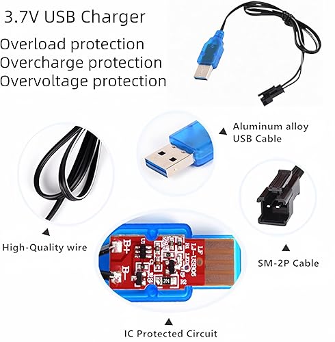 Miniatura 6 de Paquete de 2 baterías recargables de iones de litio de 3.7 V 600 mAh con cable de carga USB para doble cara giratoria volteando monstruo anfibio E35