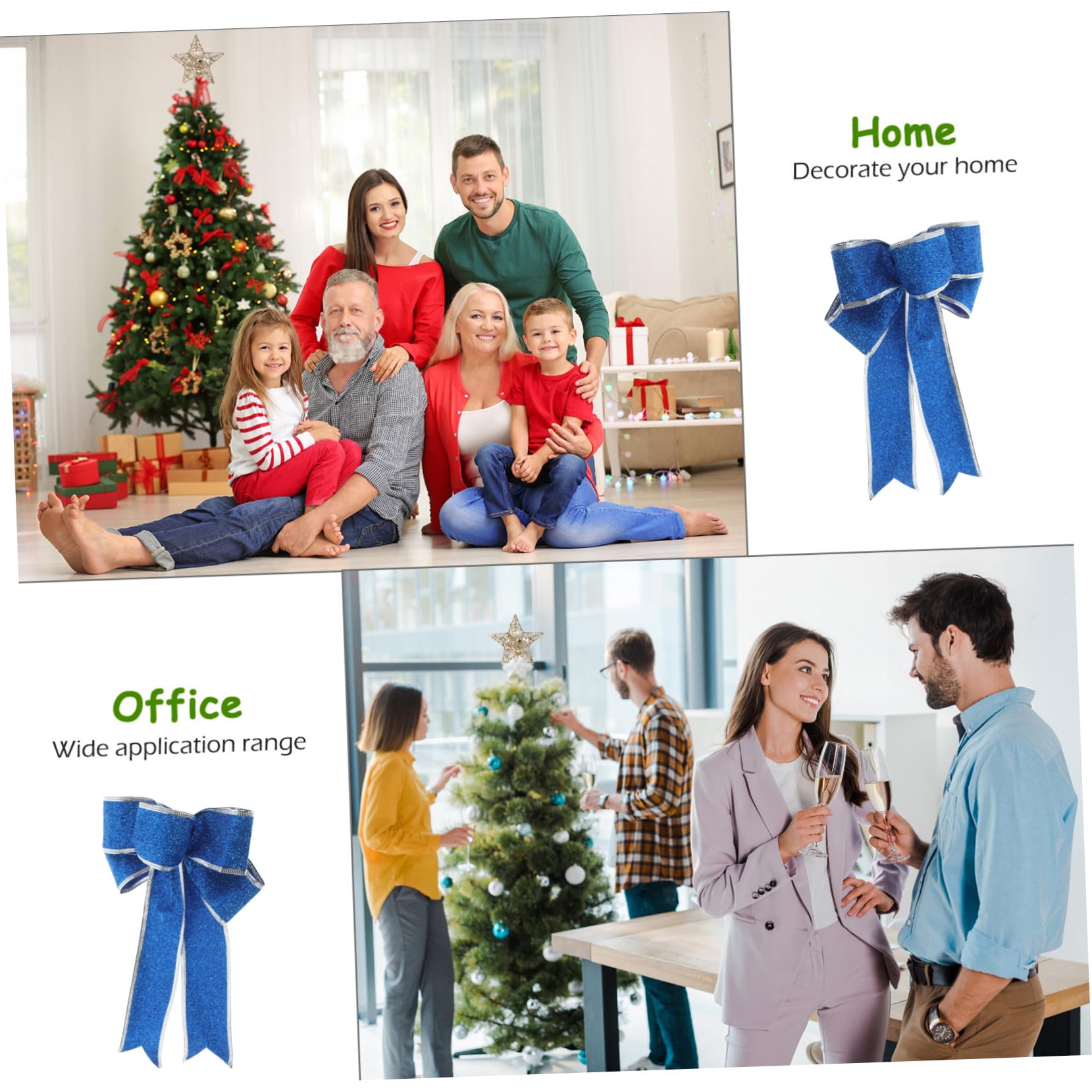5 Piezas para Árbol de Navidad Azules de Moños de Tela con Purpurina Nudos Decorativos Resistentes para y Adornos Festivos