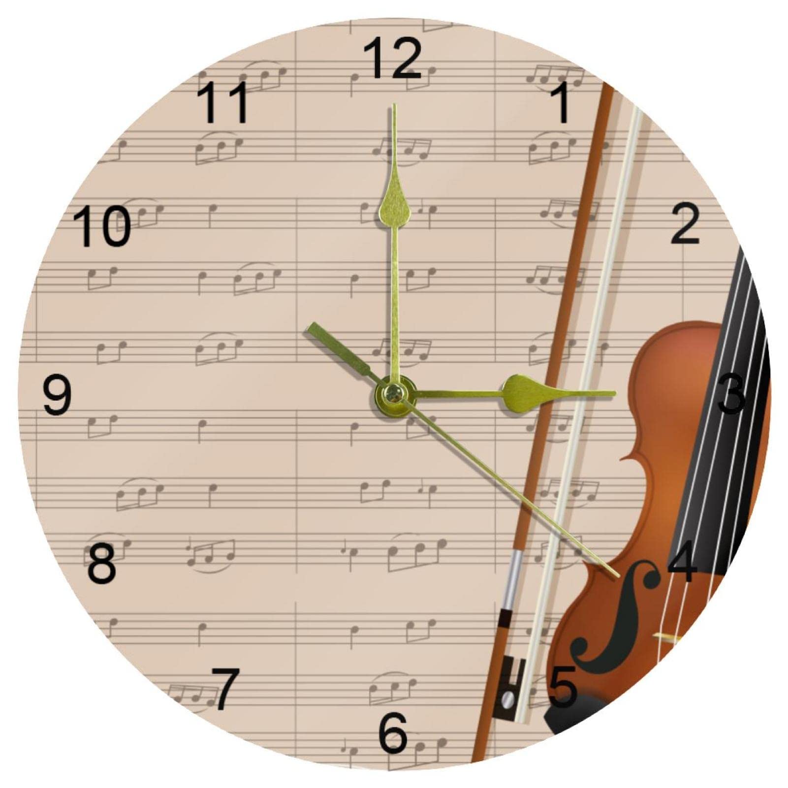 Horloge murale violon 25,4 cm silencieuse avec notes de musique et grands chiffres arabes
