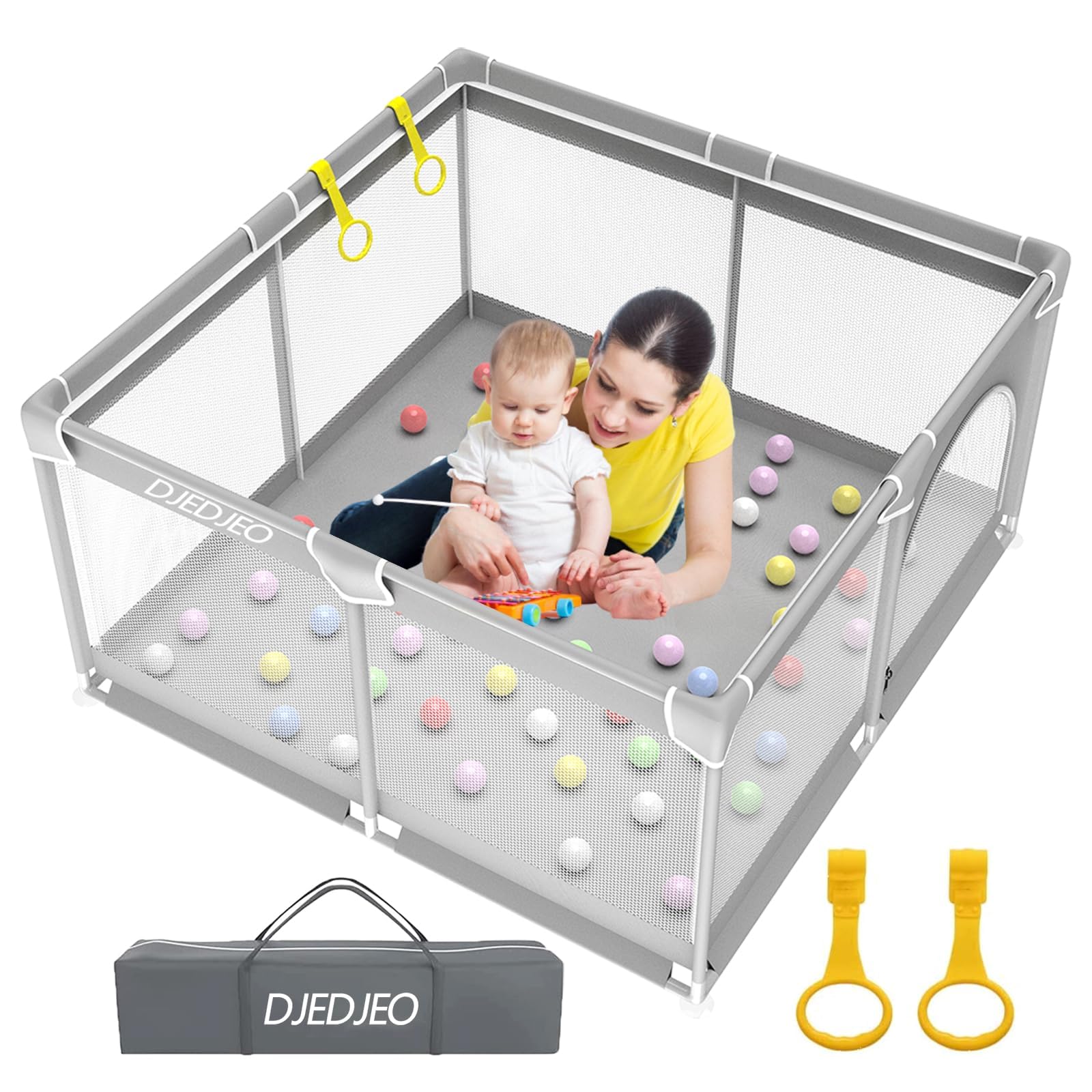 Parc Bebe, 125cm Parc Bébé Pliable avec Maille Douce Respirante, Parc Enfant avec Base Antidérapante et Porte Zippée, Espace d'activités pour Enfants Intérieure et Extérieure, de 0 à 6 Ans