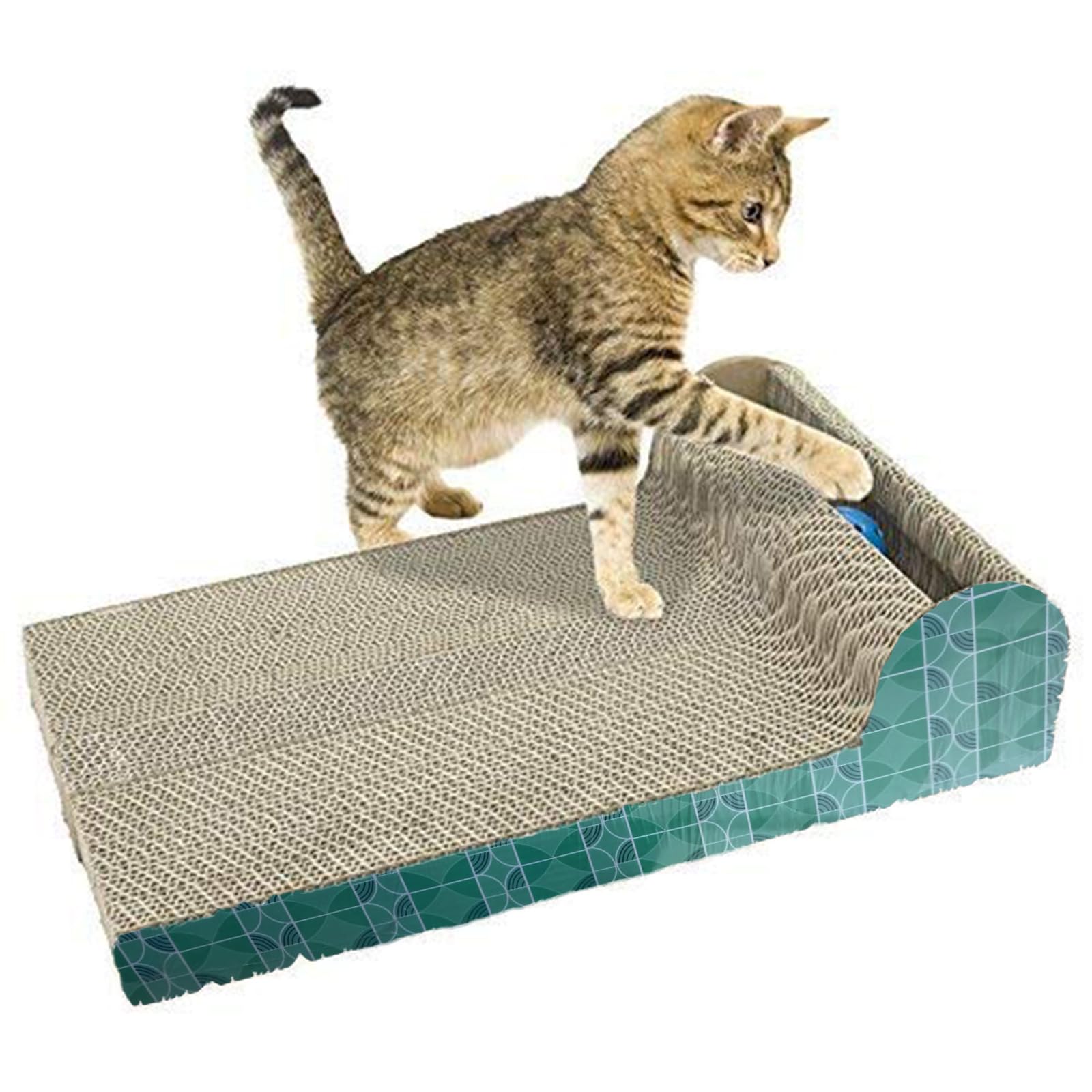 Emily pets Cat Scratching Board Pad Toy, Flat Shape Catch Board Mat with Ball, Natural Scratching Instinct Made of Environmental Friendly Material (Brown)