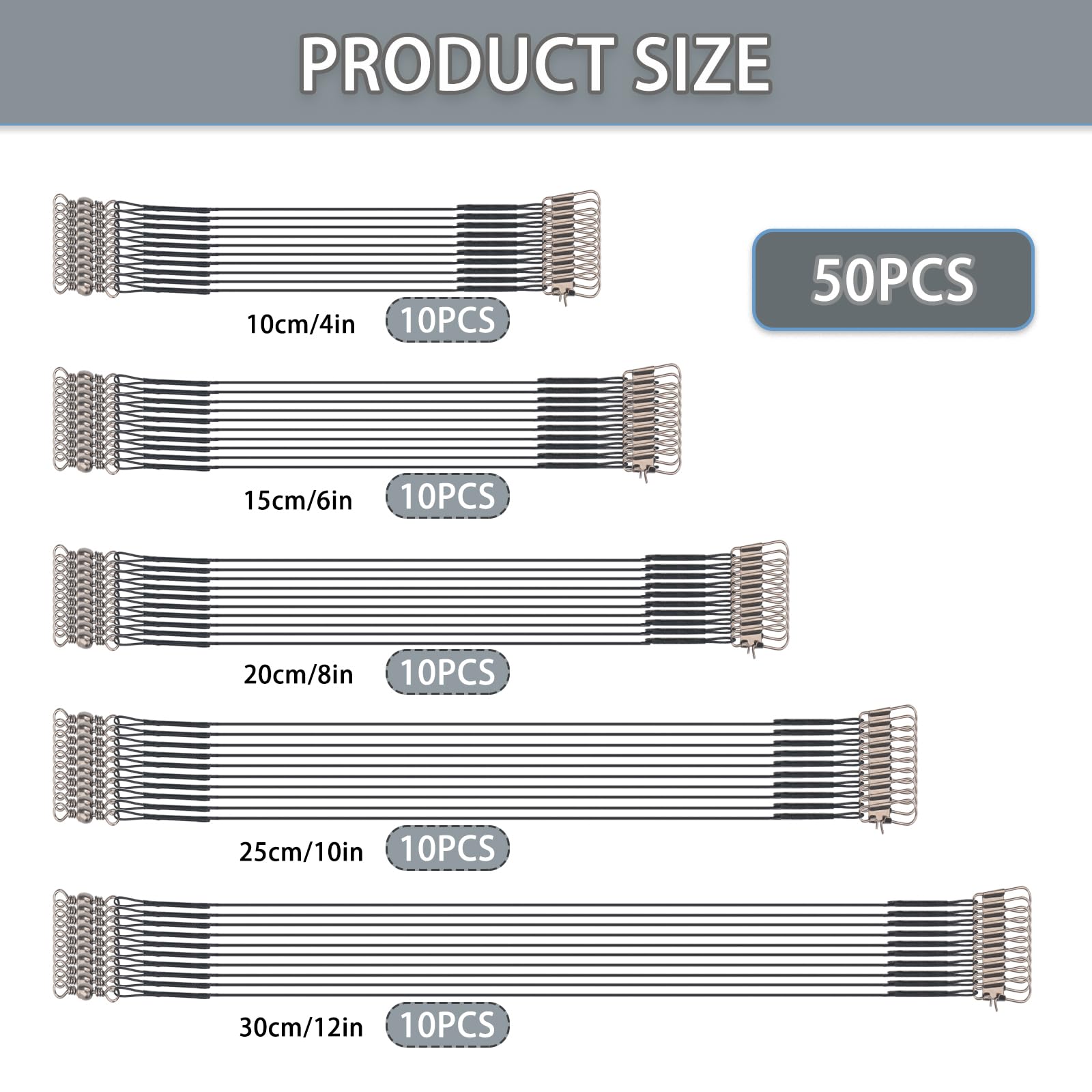 Ensemble de bas de ligne en acier inoxydable pour brochet pêche 50 pièces 5 tailles