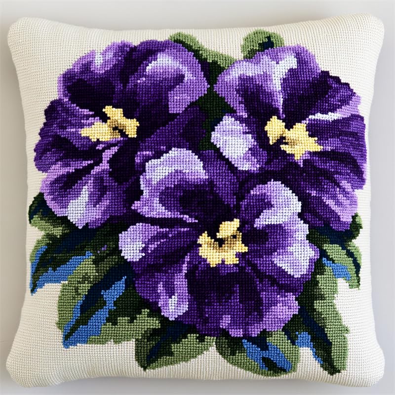 Coussin au Point de Croix Fleur 11CT | Kit Complet Broderie Main 45x45cm