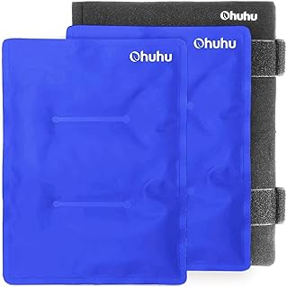 Ohuhu 2 Packs 14" X 11" Large Reusable Gel Ice Pack with Wrap for Hot & Cold Therapy, Ice Pack for Injuries, Pain Relief for Shoulder, Knee, Back, Hip, Aches (XL Blue Cold Pack)
