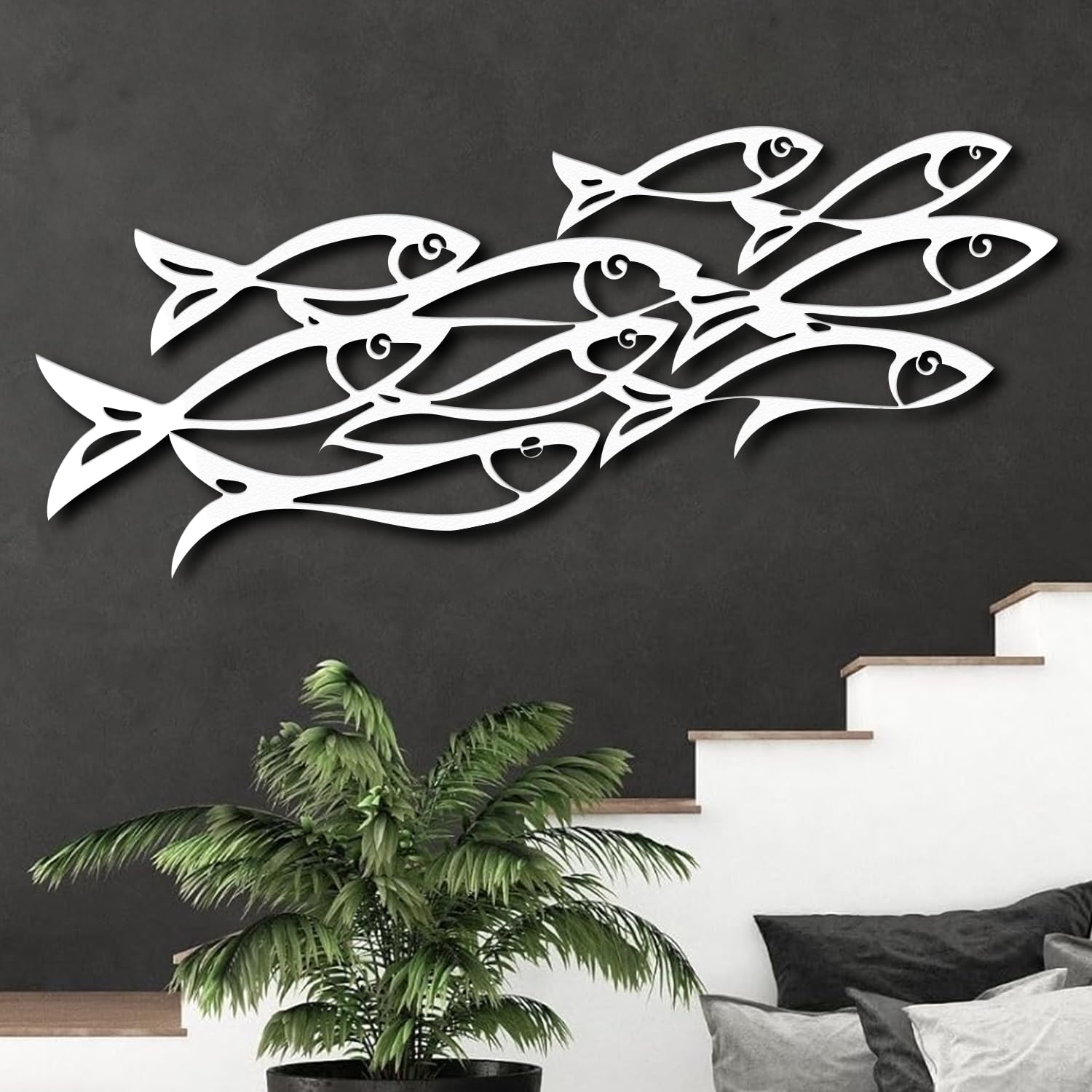 Décoration murale en métal poisson blanc design moderne salon et salle de bain