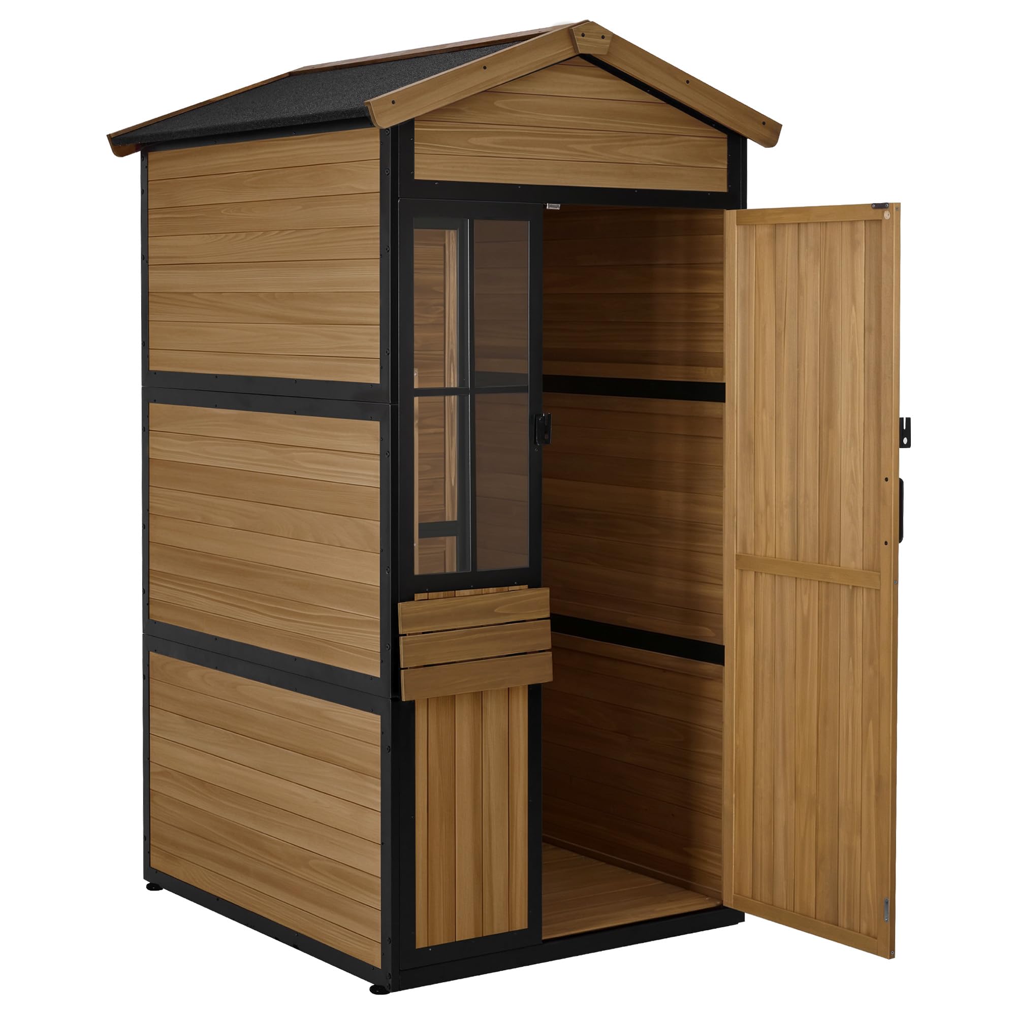 MCombo Gartenschrank Holz Metallgestell, Natur, 2750 | 3 Ablagen, Wetterfest, Wasserdicht, Für Außenbereich, Garten & Terrasse