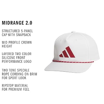 adidas Men's Midrange Structured Mid-Crown Adjustable Fit Snapback Hat with Retro Rope Cording Detail Baseball Cap