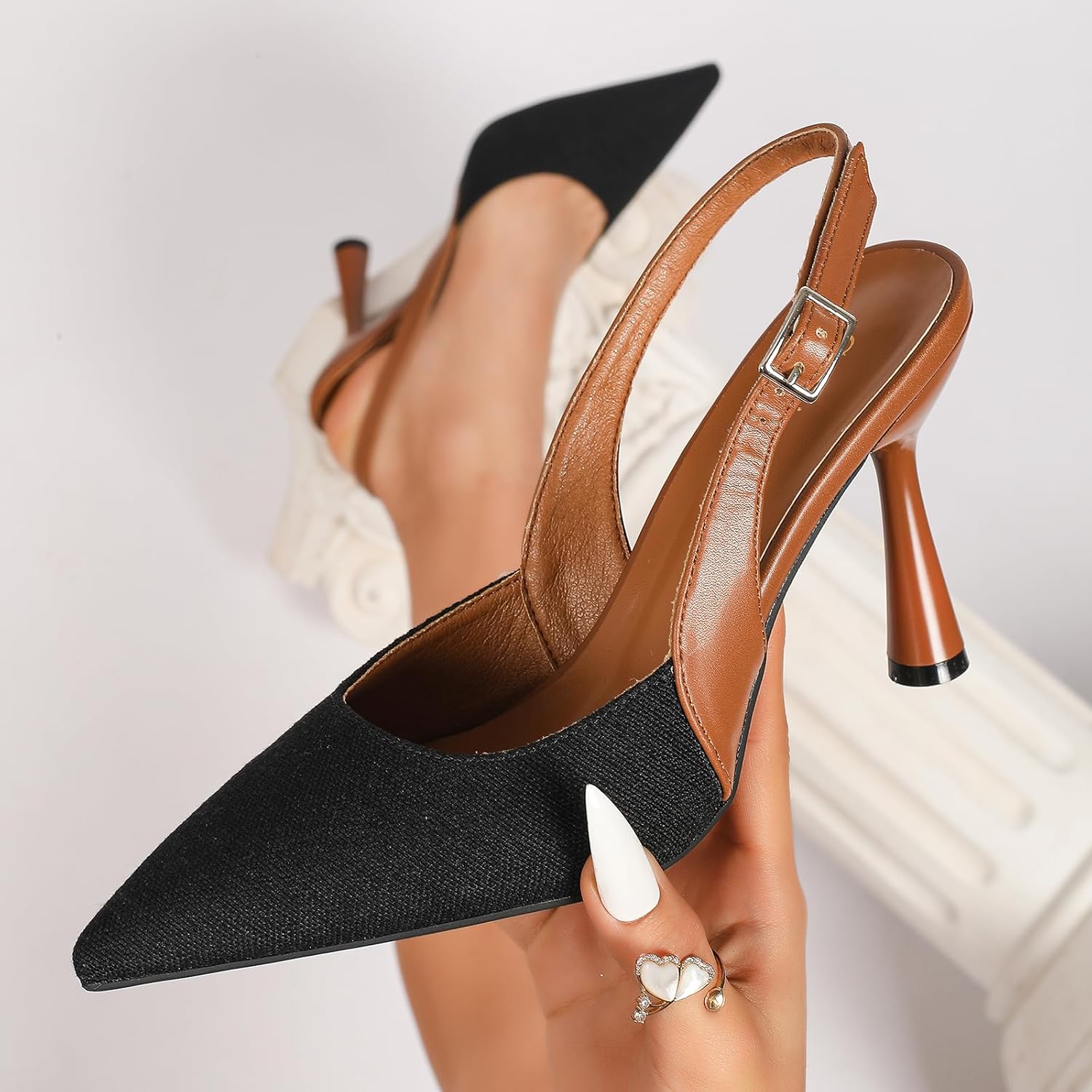 Women's Pointed Toe Slingback Pumps Stiletto Heels with Adjustable Buckle - Image 2