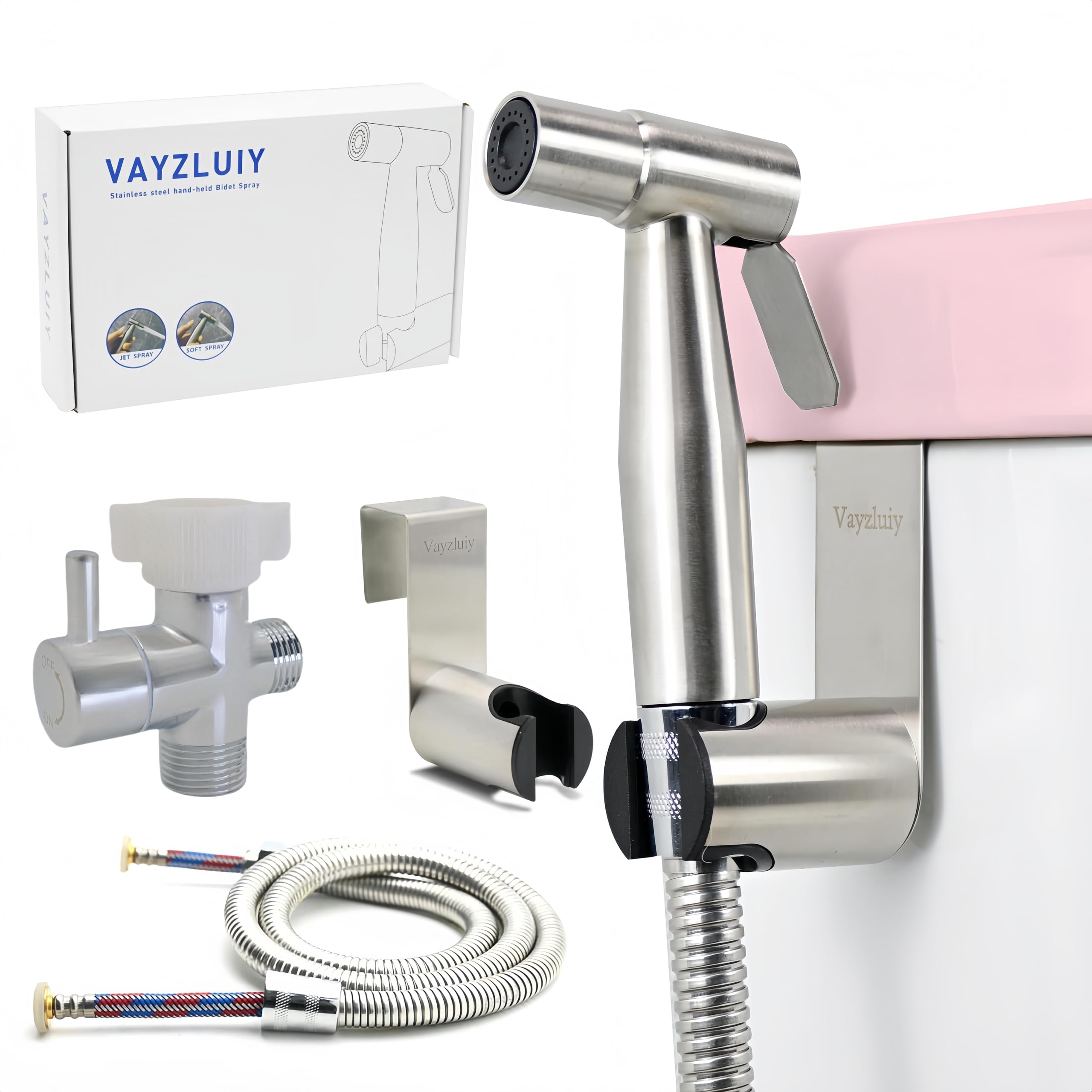 Handheld Bidet Sprayer for Toilet 2 PCS - Bidets for Existing Toilets Adjustable Water Pressure with Bidet Hose for Feminine Wash, Stainless Steel Muslim Shower Jet Spray for Toilet