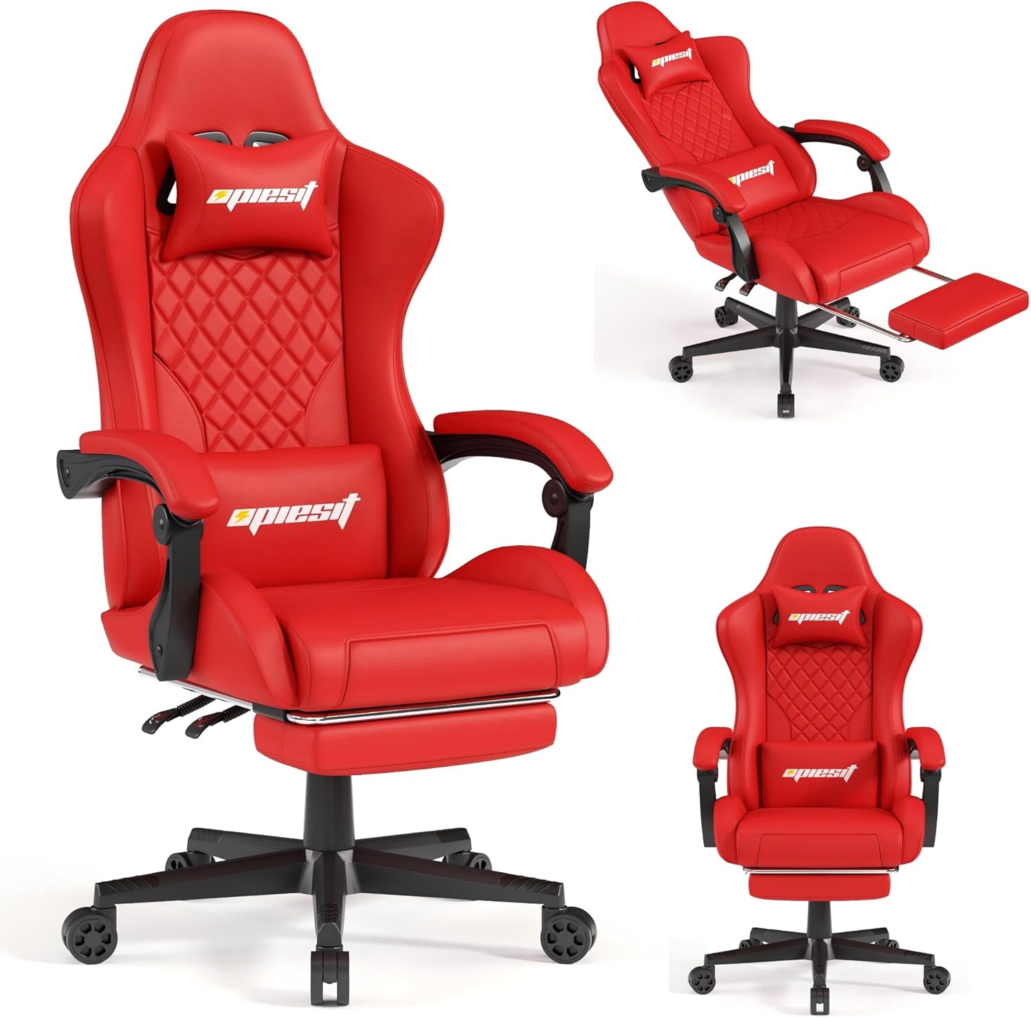 Gaming Chair,Ergonomic Computer Chairs for Adults with Footrest, PU Leather Office Chair with Adjustable Lumbar Support & Pocket Spring Cushion – Heavy Duty 400lb Capacity Gamer Chair (Red) Gaming Chair,Ergonomic Computer Chairs for Adults with Footrest, PU Leather Office Chair with Adjustable Lumbar Support & Pocket Spring Cushion – Heavy Duty 400lb Capacity Gamer Chair (Red)