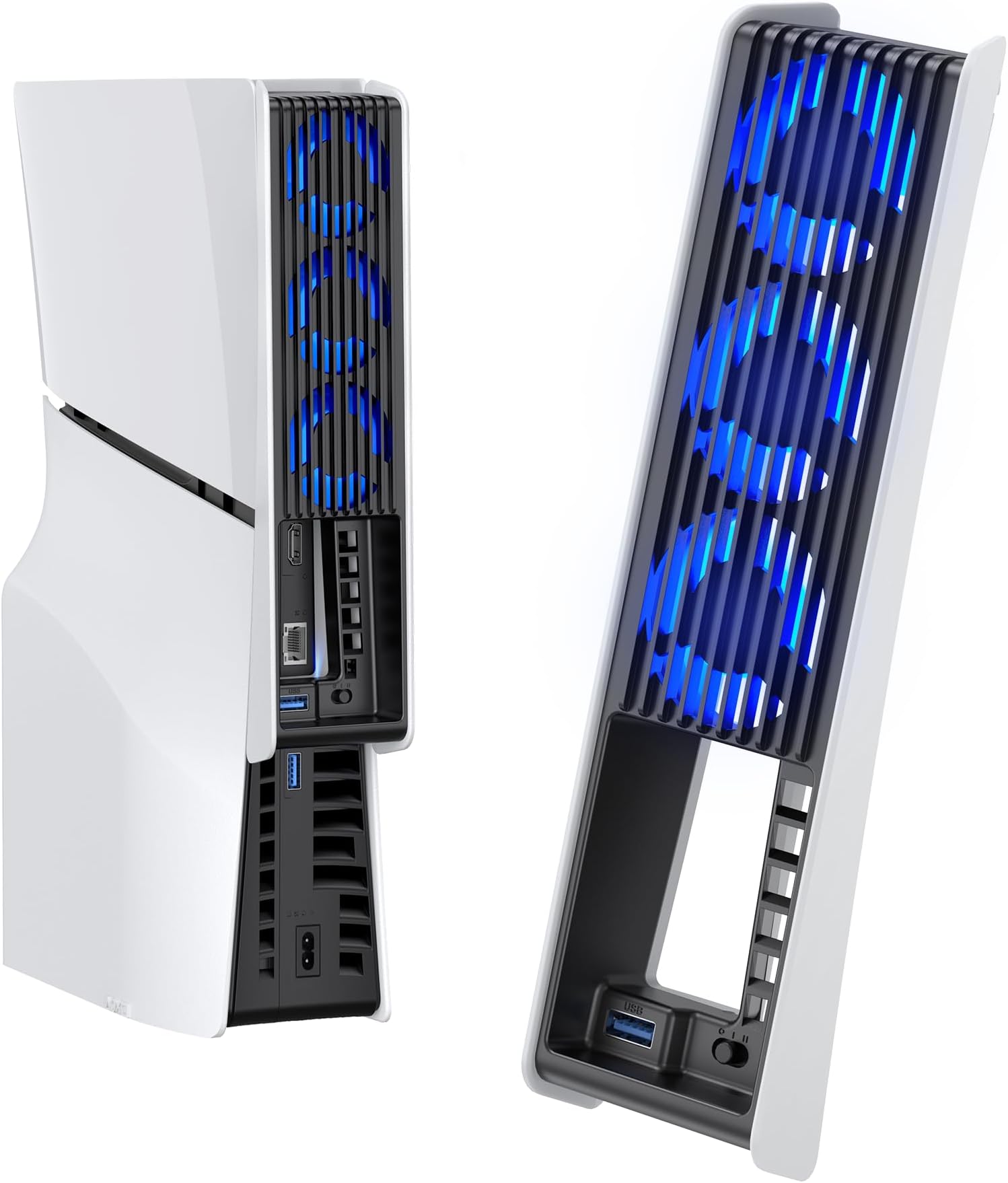 KIWIHOME Cooling Fan for PS5 Slim, 4-Fan Cooler with Auto Speed USB3.0 | | For 2023 PS5 Slim Disc/Digital models with one horizontal line on side panel. Not for PS5 2020 or Pro 2024,Black