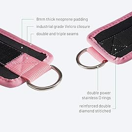 Slim Panda Ankle Strap for Cable Machine,Ankle Cuff for Kickbacks, Booty Hip Abductors,Glute Workouts, Leg Extensions, Curls for Men and Women, Adjustable with Double D-Rings (Single, Pink)
