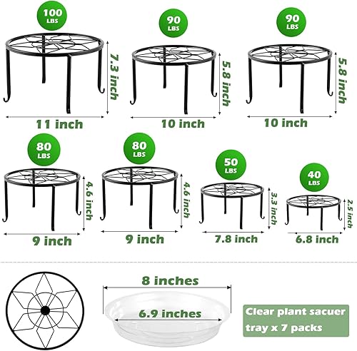 Miniatura 3 de Paquete de 7 soportes de metal para plantas para interiores y exteriores, soporte para plantas en maceta de hierro a prueba de óxido, estante