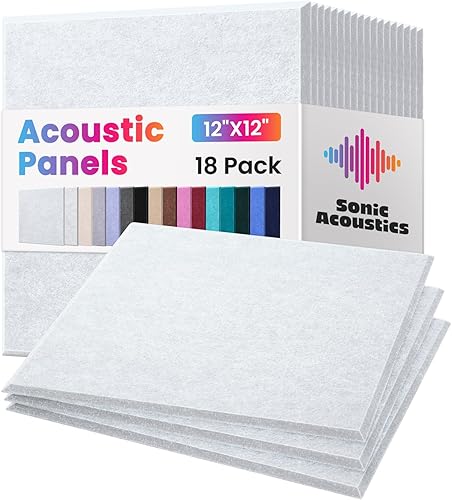 Sonic Acoustics Paquete de 18 paneles de pared insonorizados, paneles acústicos autoadhesivos, paneles de pared de alta densidad de 12 x 12 x 0.4
