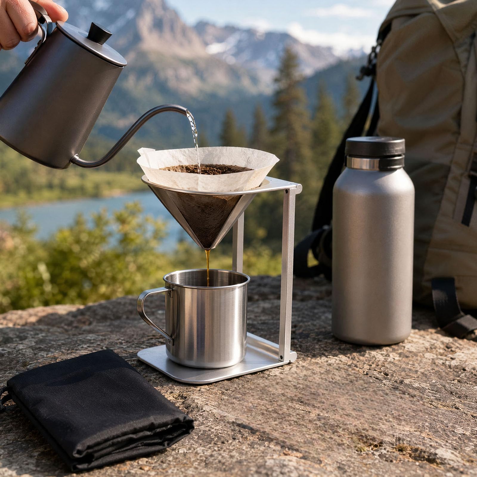 Portafiltro per caffè pieghevole in lega di alluminio (nero)