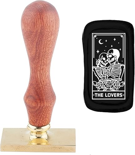 CRASPIRE Sello de cera de boda sello de calavera sello de cera de sellado de los amantes rectángulo cabeza de sello 45 × 0.906 in con mango de