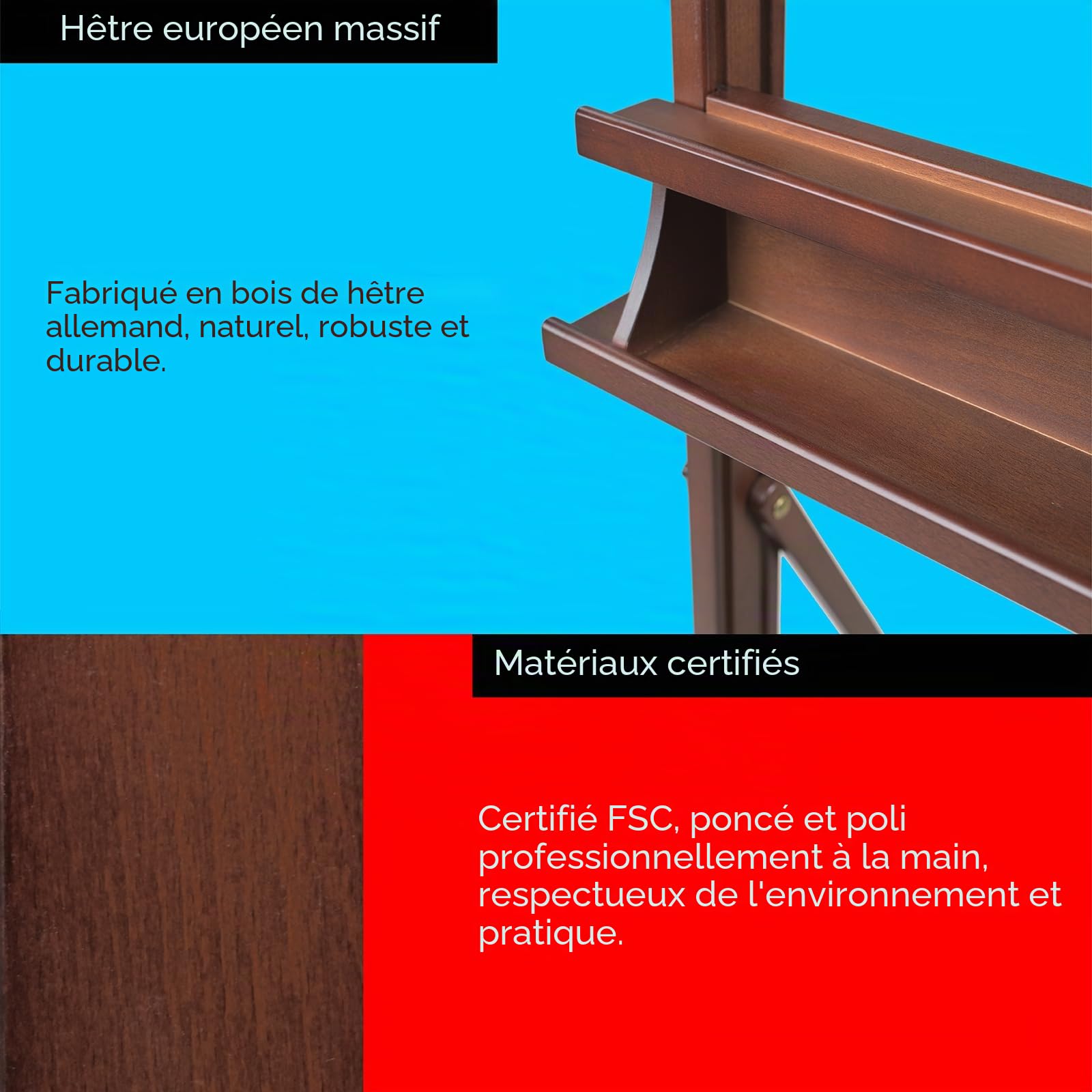 MEEDEN Chevalet de peinture d'artiste de 180,3 cm à 254 cm de haut, peut contenir une toile jusqu'à 121,9 cm, chevalet de peinture en bois de hêtre, chevalet de sol réglable avec roues