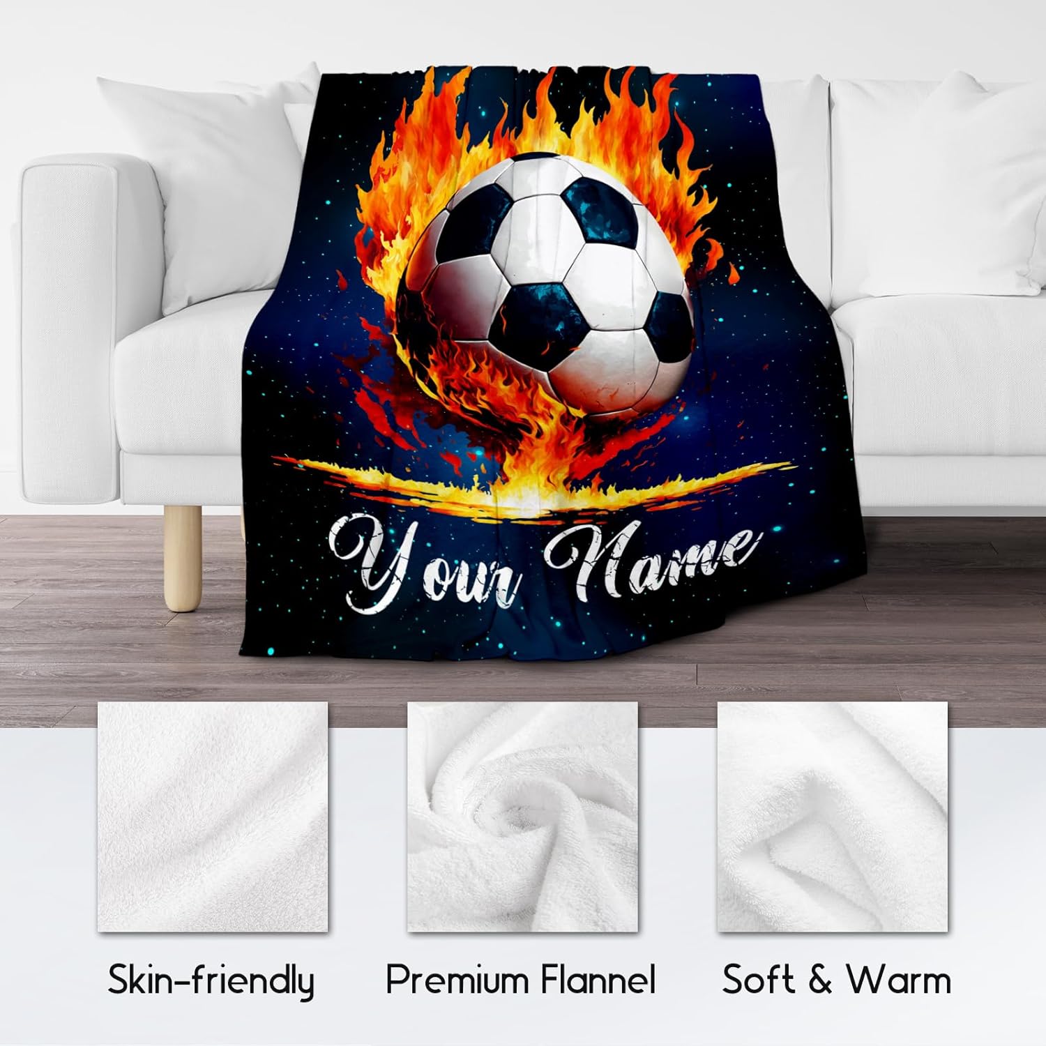Personalized Soccer Blanket Gifts for Kids - Custom Soccer Gift for Boys 8-12, Sports Throw Blankets for Team Player Adults Men - Soft Plush Girls Throws for Couch, Sofa (Blue, 40x50 Inch) - Image 5