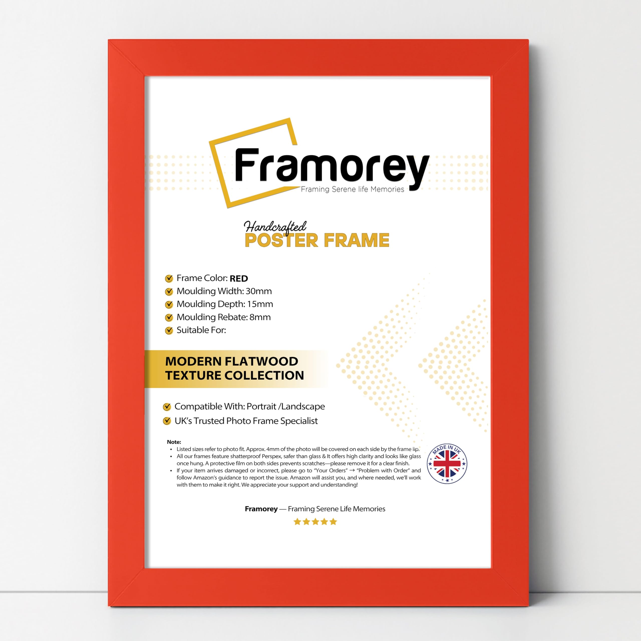 Framorey Modern Flat Picture Frame, Red, 16x7 Inch, Collage & Poster Frame, Wall & Tabletop Mounting