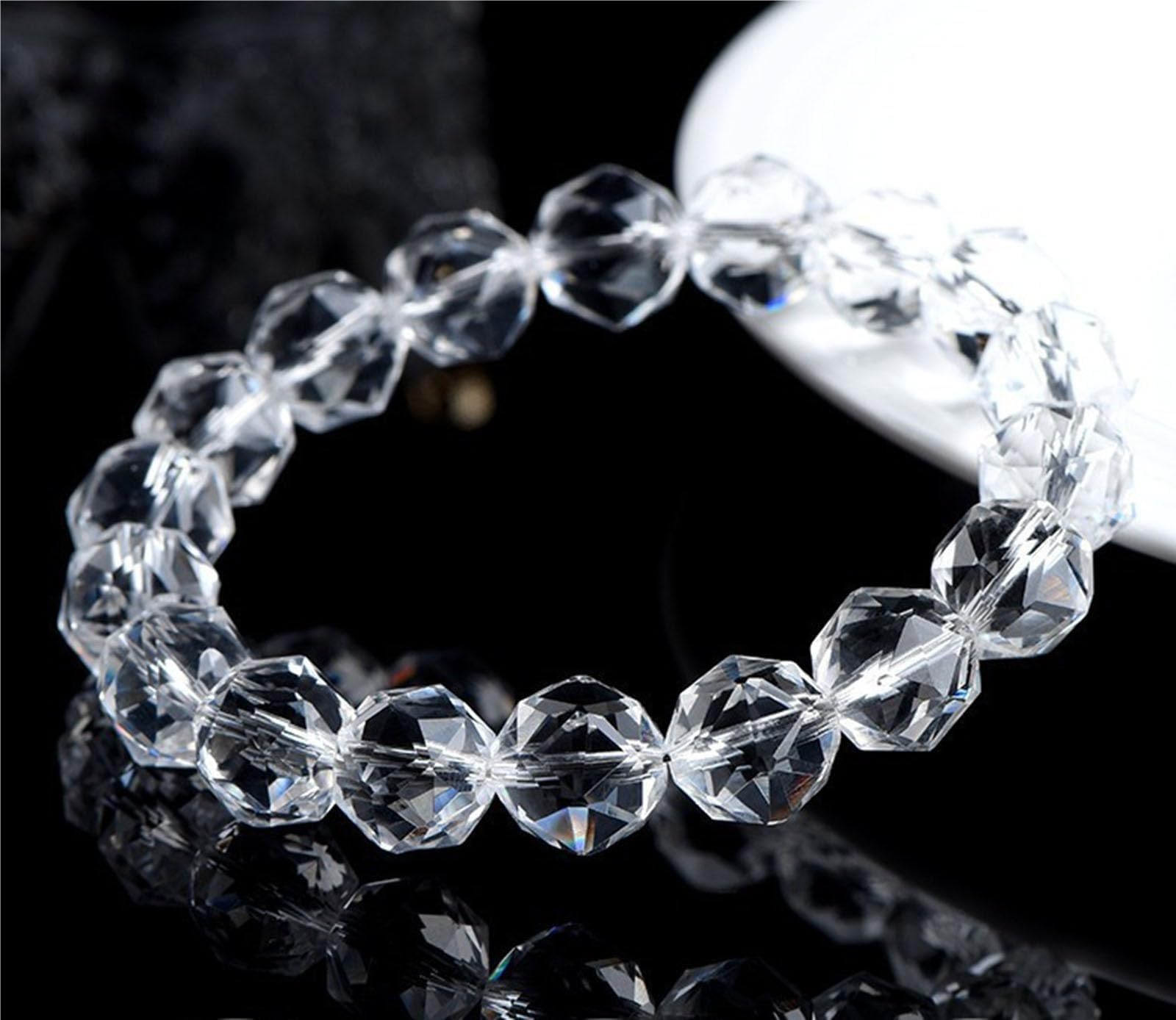 Bracelet en perles de quartz transparent naturel pour homme et femme | Guérison spirituelle et énergie positive | Bracelet extensible unisexe chakra