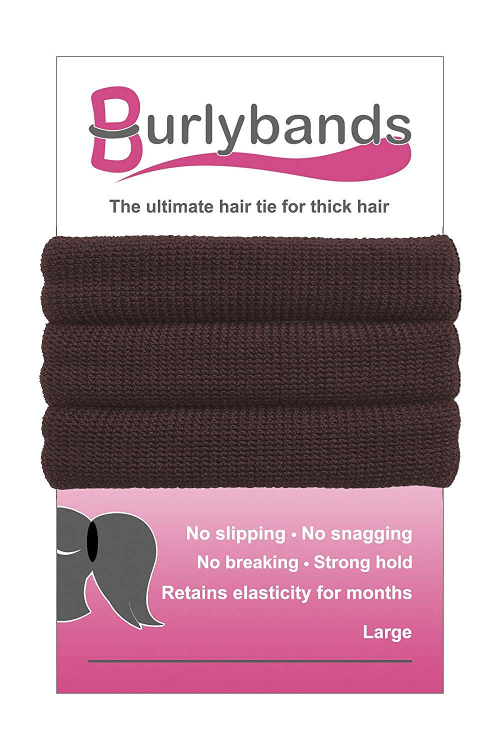 Burlybands - The Ultimate Hair Ties for Thick Heavy or Curly Hair. No Slipping Damage Breaking or Stretching Out. Seamless Ponytail Holders Scrunchies Sports Hair Ties for Thick Hair (Brown)