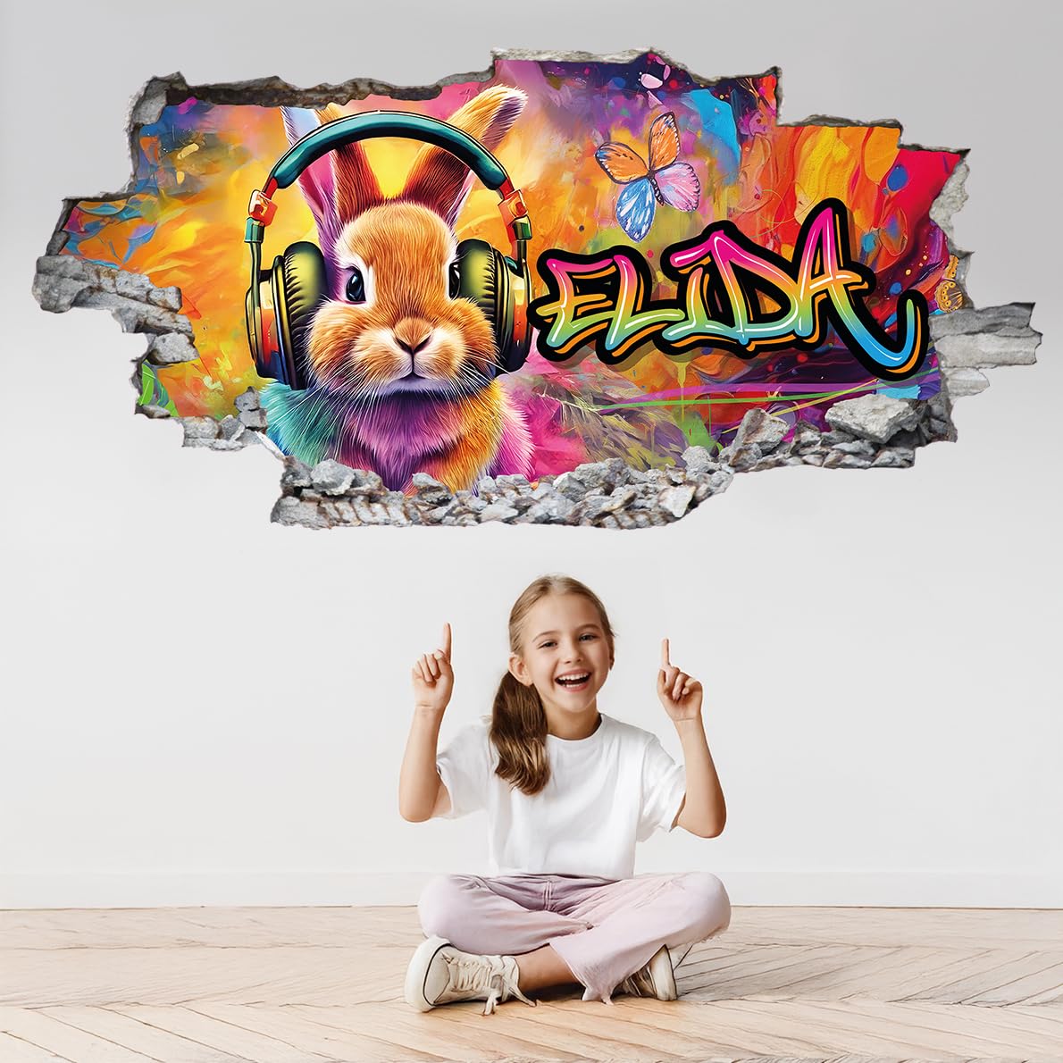 tjapalo P100 Aufkleber mit Vornamen, personalisierbar, 3D-Wandaufkleber, Kinderzimmer, Mädchen, selbstklebend, personalisierbar, für Kinder, Mädchen, selbstklebend, Hasenmotiv
