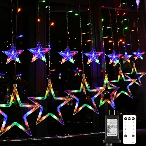 Miniatura 8 de Blingstar Luces de Navidad con forma de estrella, 138 LED, 12 estrellas, 8 modos intermitentes, luces colgantes conectables para interiores,