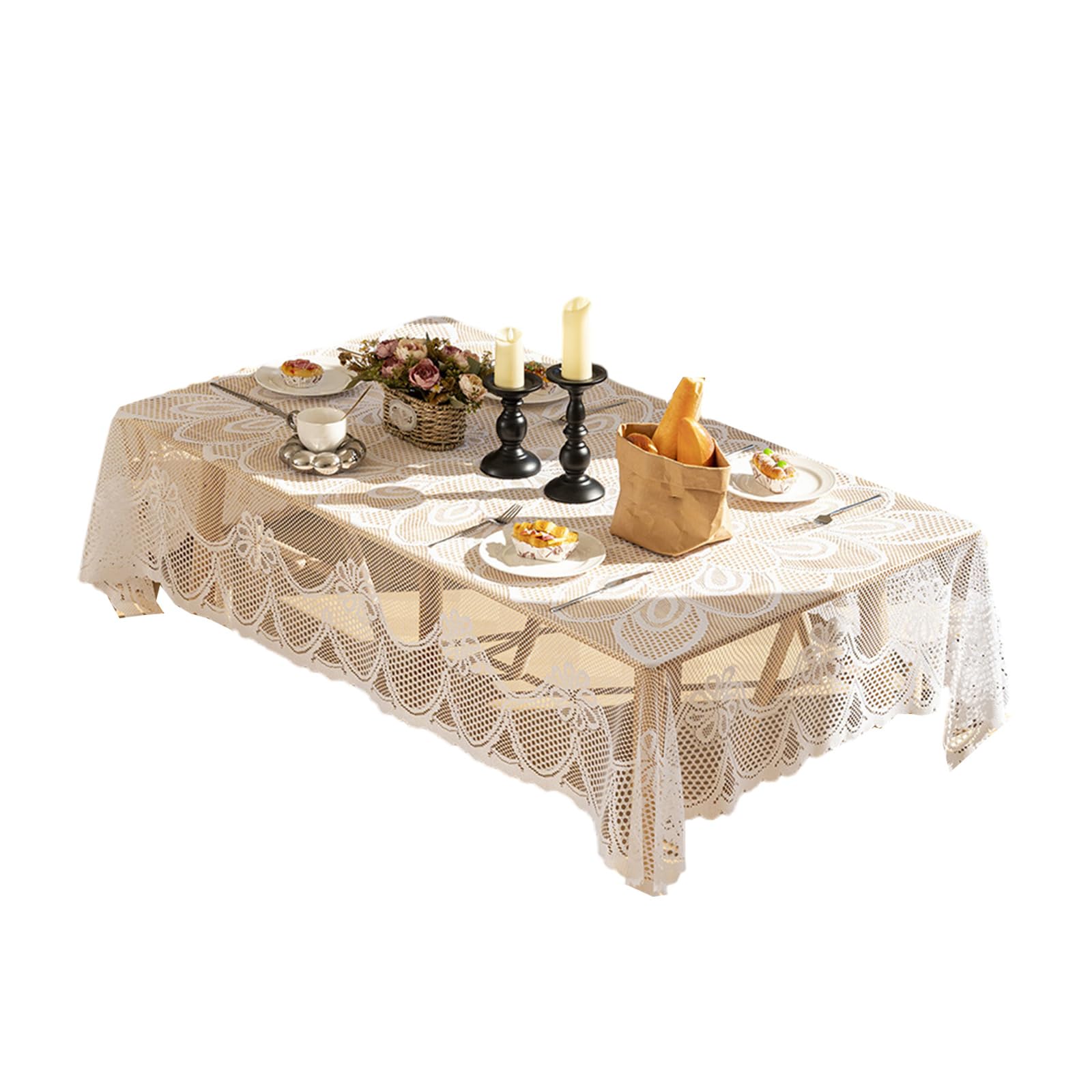 Nucelit Butterfly Floral Lace Tablecloth Table Covers for Rectangle Table Wrinkles Resistant Dining Decoration 140x200cm Lace Tablecloth